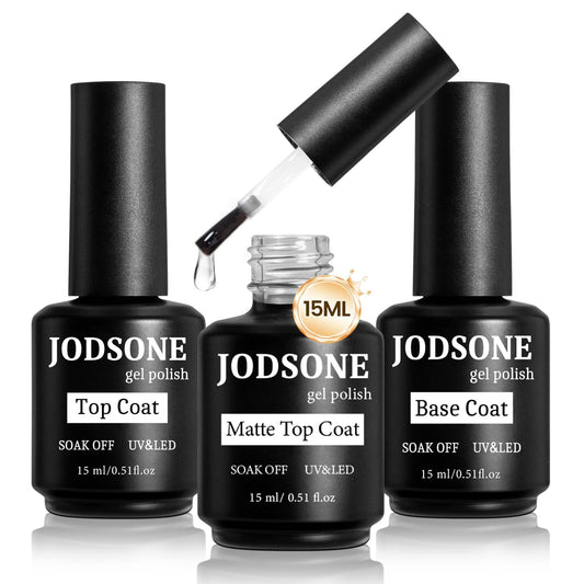 JODSONE 3 Bottles of Top Coat Matte Top Coat Base Coat Set Soak off Salon Use Home DIY Nail Gel