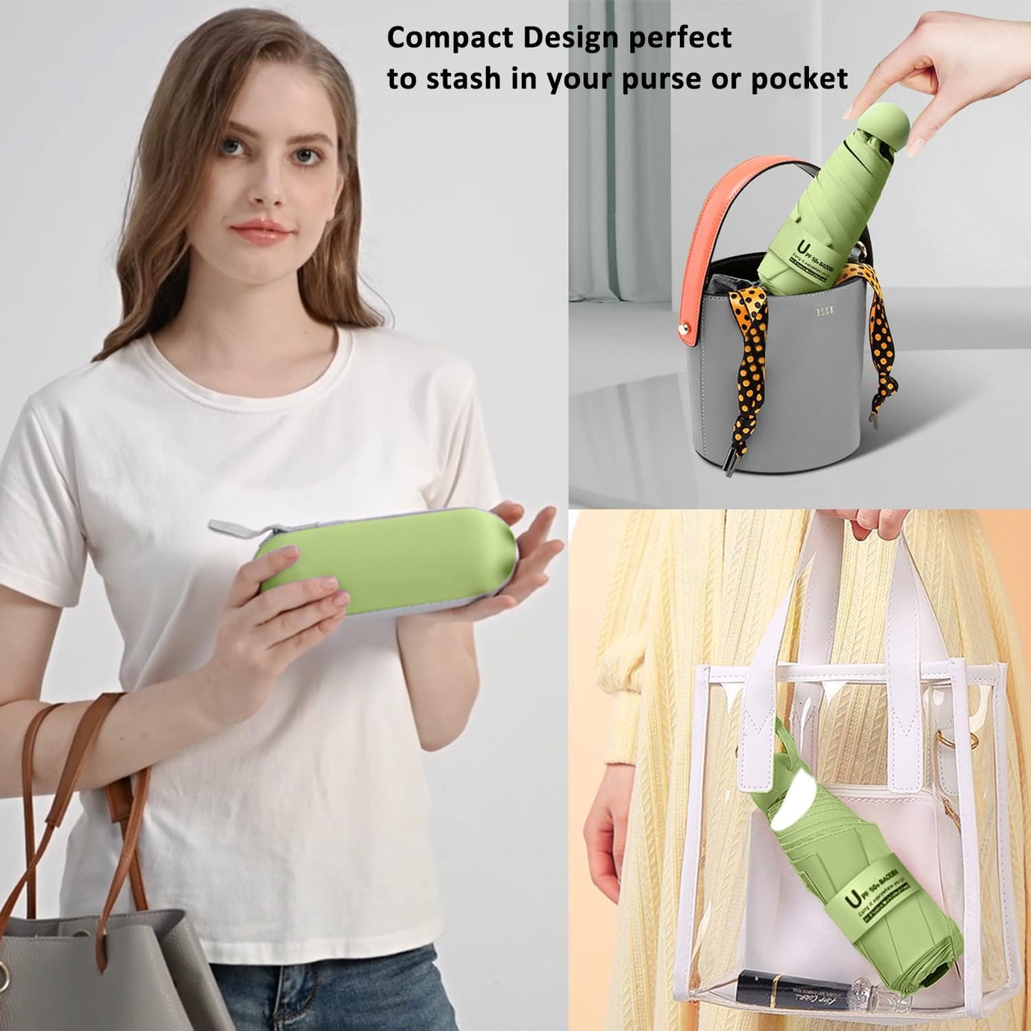 BAODINI Travel Essentials Mini Umbrella for Purse With Case Small Compact UV Sun Protection Lightweight Tiny Pocket Manual Open Close Umbrella for Women Kids and Men Fit Purse Backpack