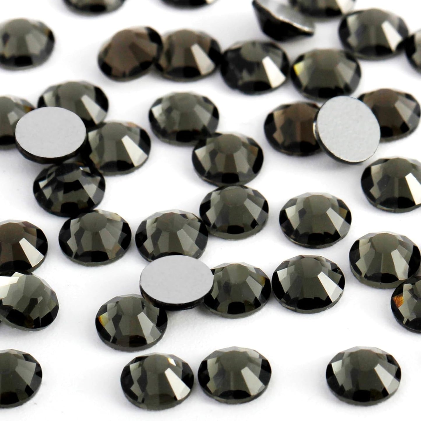 400PCS SS30 Flatback Rhinestones | 12-Facet Diamond-Cut Glass Gems for Nail Art, Clothing, DIY Crafts |Glue-On Decoration Stones with Silver Backing(Black Diamond)