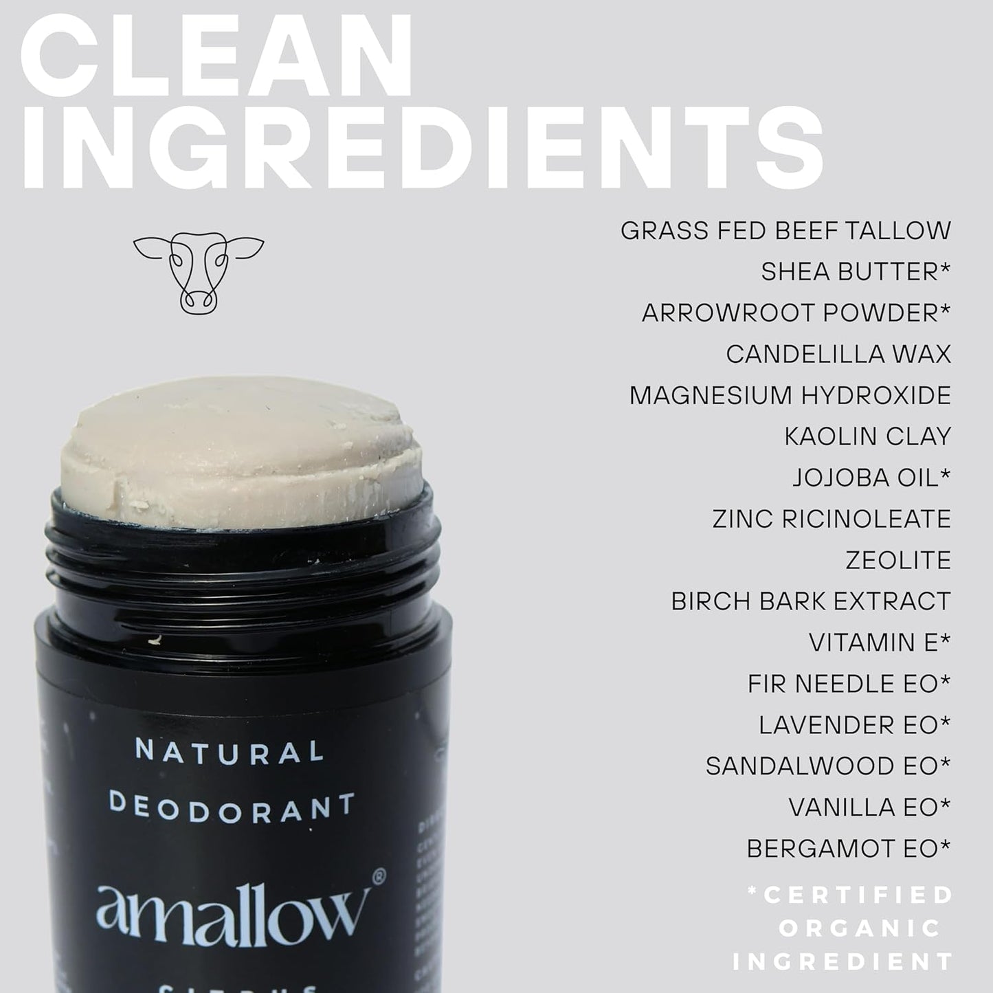 Amallow - Natural Deodorant – Aluminum Salt-Free, Tallow-Based, Baking Soda-Free, with Magnesium & Zinc – Long-Lasting Odor Protection – Handcrafted in the USA – 2.6 oz (Everwood)