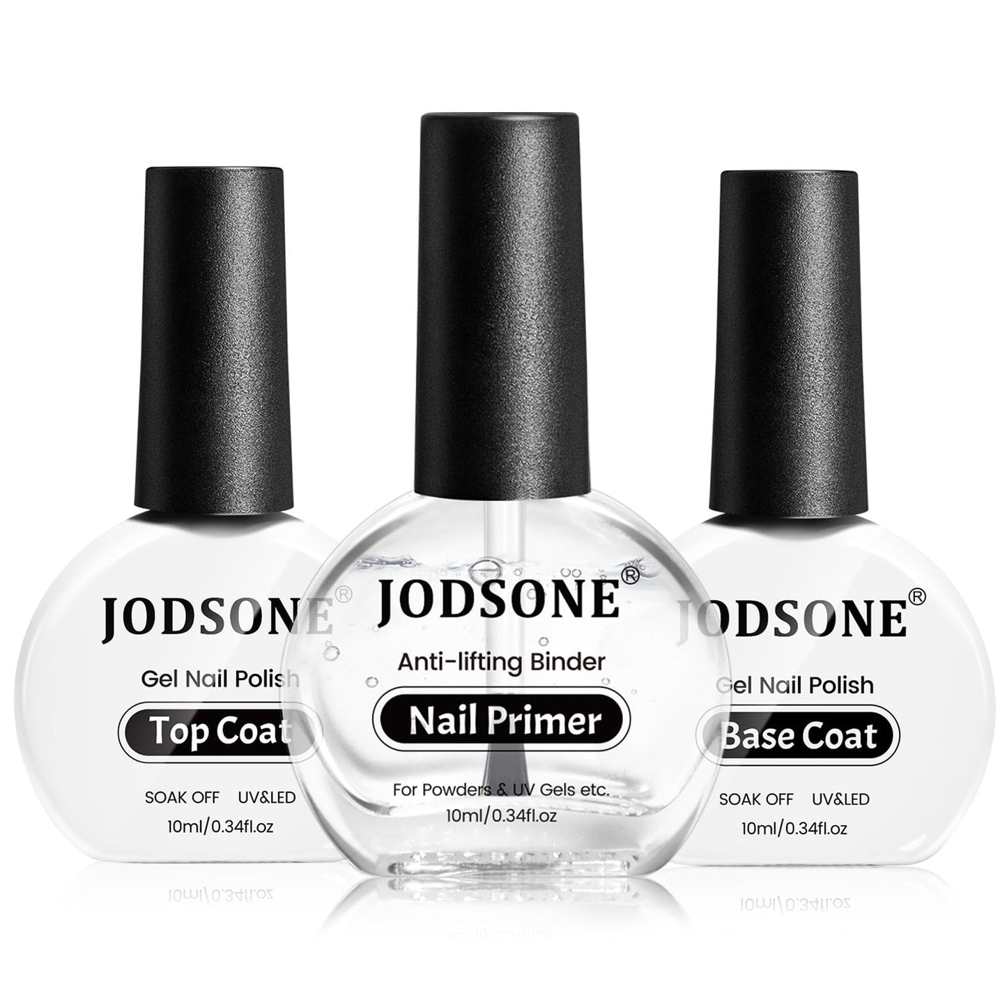 JODSONE 3Pcs 10ml Top Coat Base Coat Nail Primer Set No Wipe Gel for Long Lasting Manicures Nail Primer Enhances Adhesion Requires U V Lamp Curing