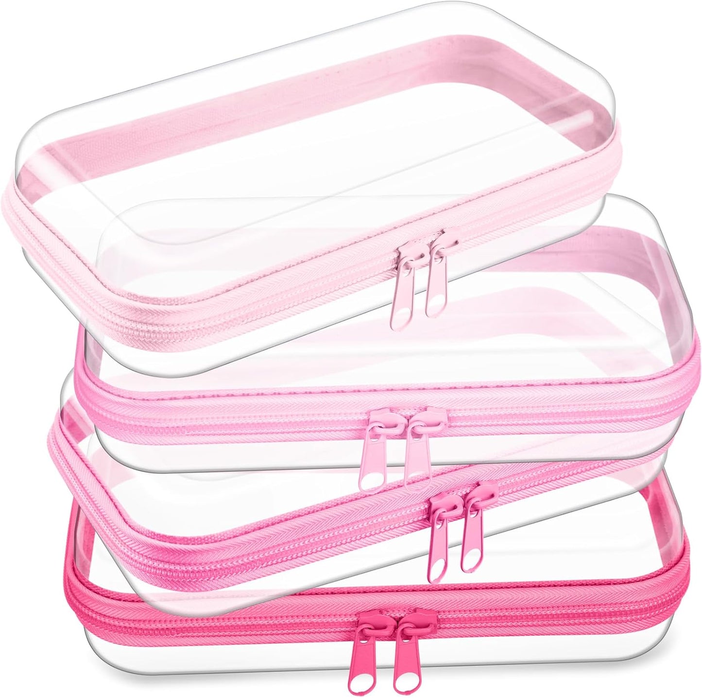 Hoolerry 4 Pcs Hard Clear Zipper Case Makeup Bags Plastic Pencil Pouch Transparent Storage Box Containers for Cosmetics, Snacks, Building Blocks, Puzzles(Pink,7.5 x 3.9 x 2 in)