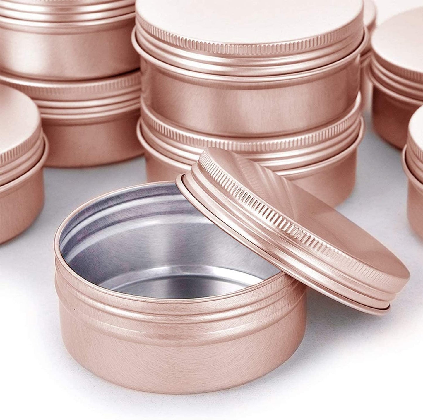 2 Ounce Aluminum Tin Jar with Screw Cap 60mL Tin Cans Refillable Containers for Cosmetic, Lip Balm, Cream, Lotion, Balms, Spices, Salve, Rose Gold 20 Pcs