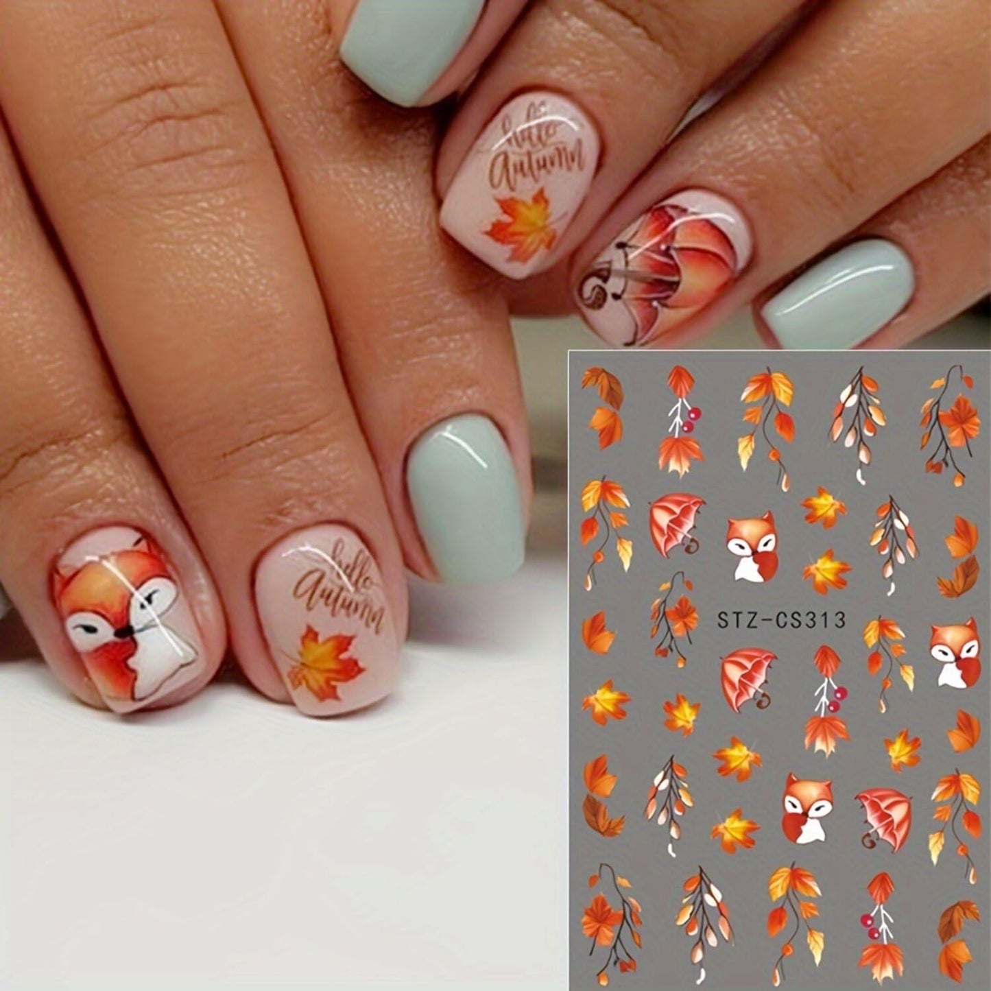 5 Sheets Fall Nail Art Stickers Maple Leaves Nail Decals 3D Self Adhesive Nail Stickers Decals Cute Fox Pumpkin Mushroom Design Autumn Nail Supplies for Women DIY Manicure Decoration