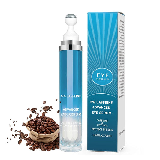 5% Caffeine Eye Cream Anti Aging, Eye Cream For Puffiness & Bags Under Eyes, 1 PCS Caffeine Eye Serum With Under Eye Roller For Wrinkles, Fine Lines & Dark Circles, Natural Eye Daily Care