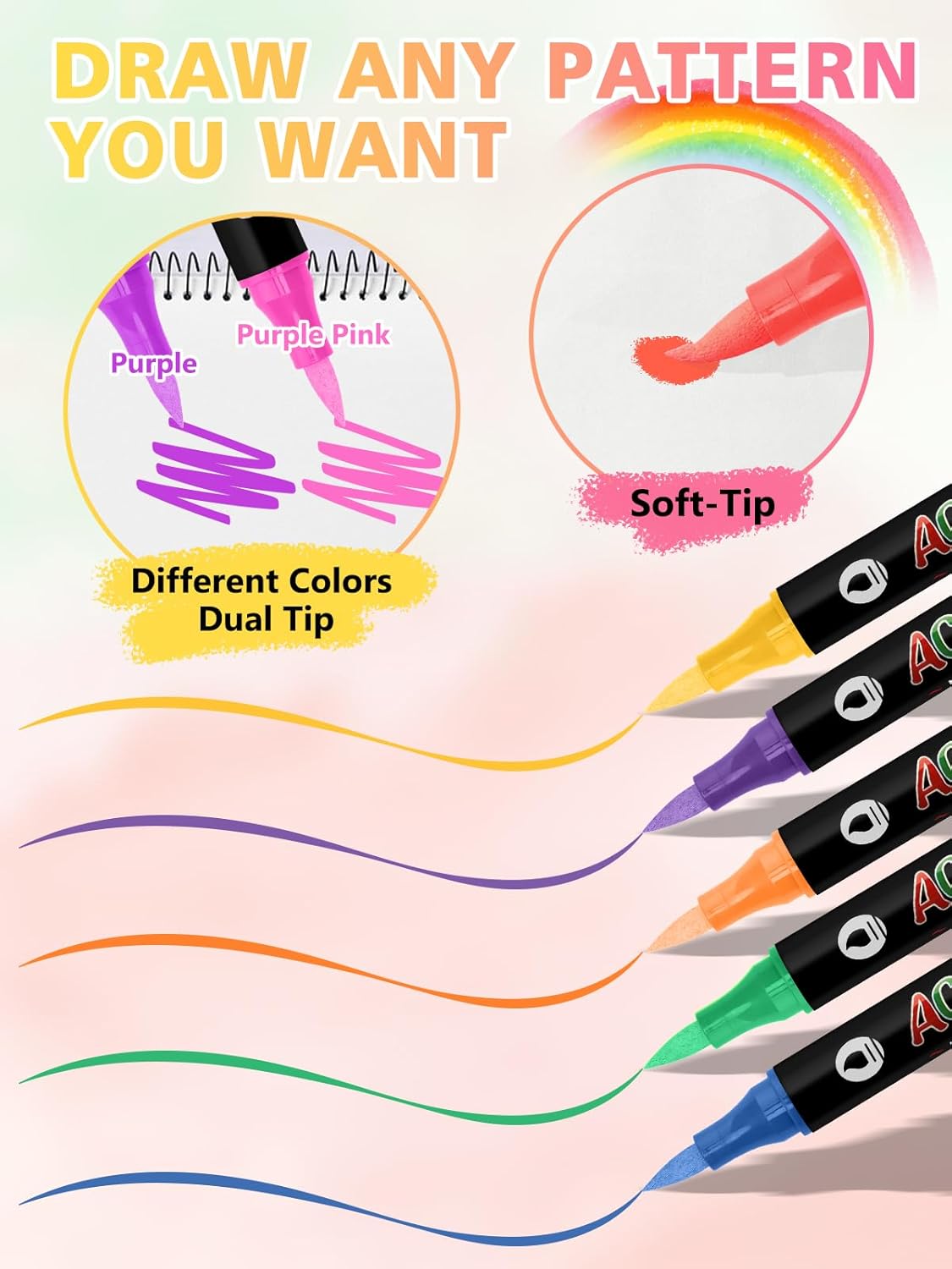 48 Colors Nail Art Pens Set 3D Acrylic Paint Nail Art Quick-Drying, EBANKU Nail Point Dotting Liner Pen Sets for Home & Salon Nail DIY, 24 Count Dual-Tip Nail Pens