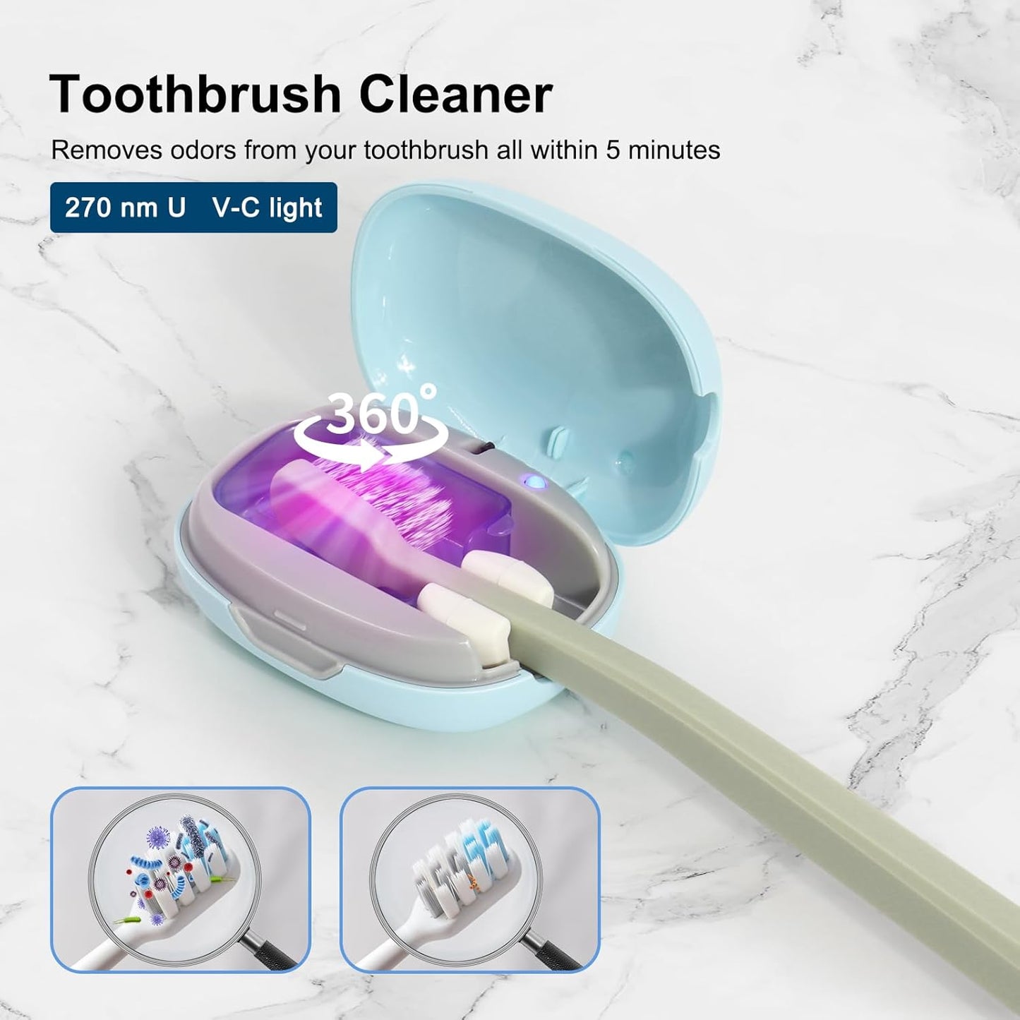 Toothbrush Holder, Toothbrush Cleaner Case, Portable USB Charging Toothbrush Cover with U V-C Light, Travel Toothbrush Holder (Blue)