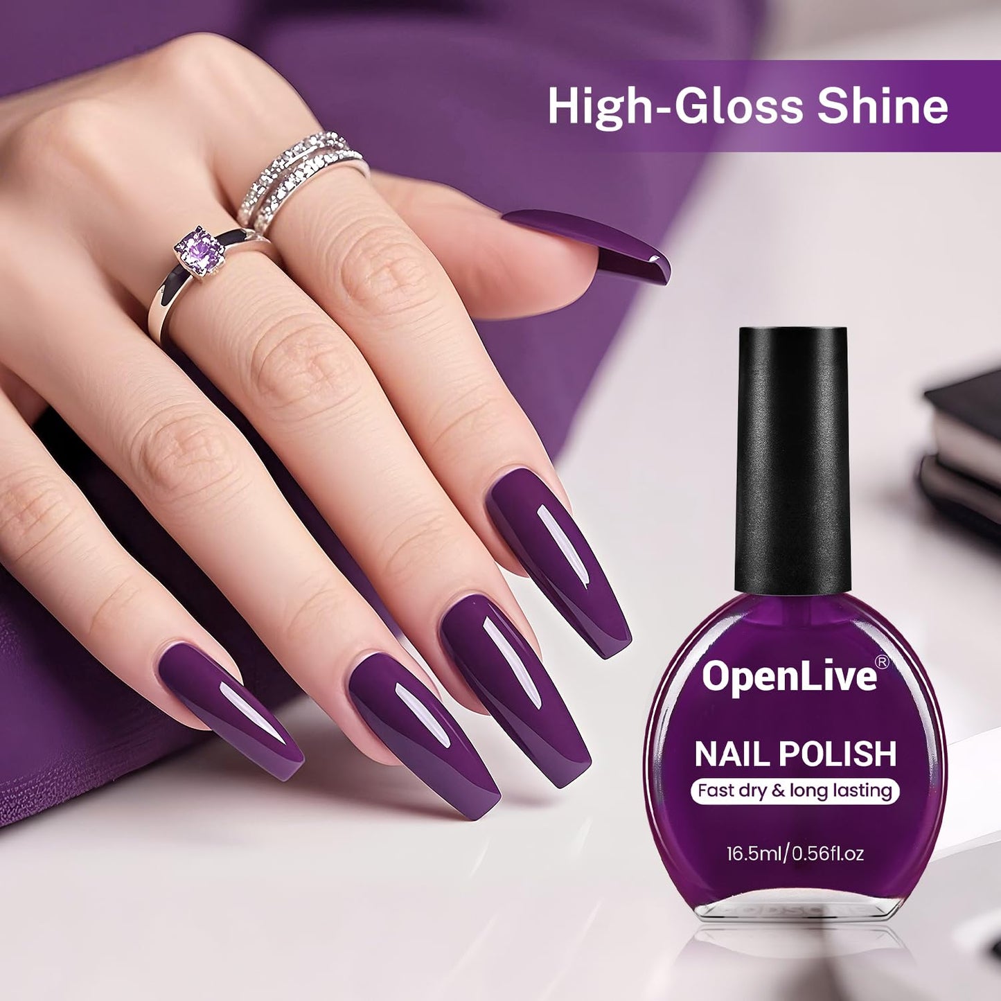 16.5ml Purple Nail Polish Large Volume Quick Drying Nail Polish, Fast Drying and Long Lasting Color Nail Art DIY Home Manicure Gift for Women