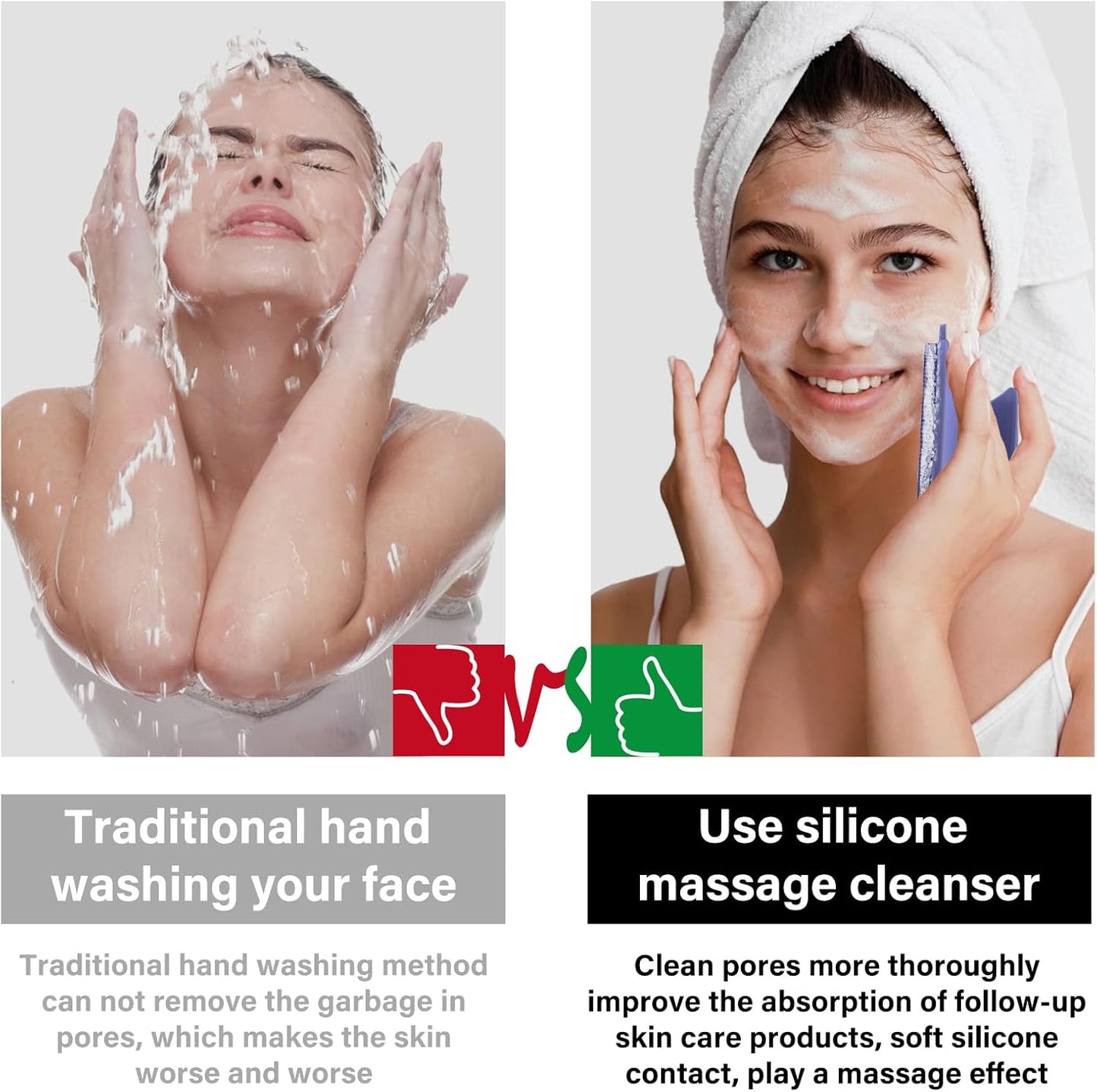 2 Pack Face Scrubber,Silicone Facial Cleansing Brush for Men & Women,Reusable Gentle Facial Waterproof Cleansing Skin Brush Exfoliating Scrubber for Sensitive Skin (Gray+Purple)