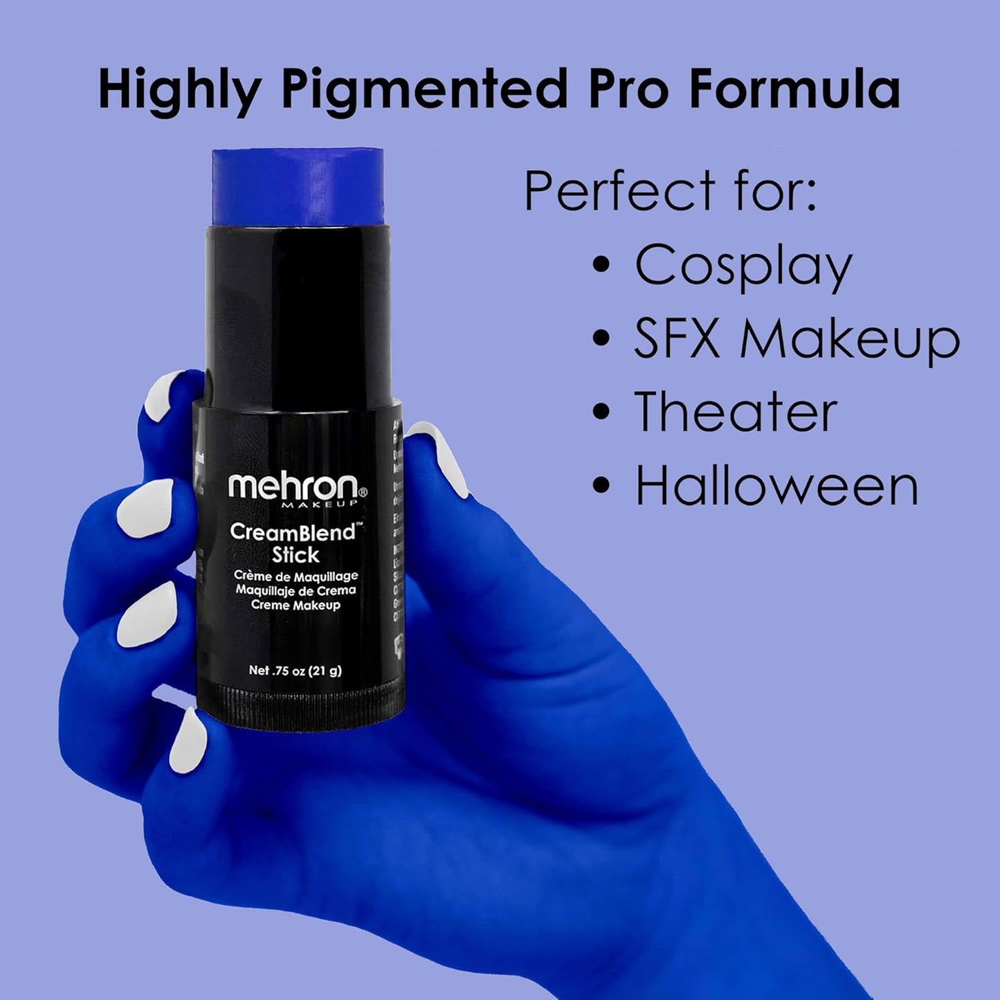Mehron Makeup CreamBlend Stick | Face Paint, Body Paint, & Foundation Cream Makeup | Body Paint Stick .75 oz (21 g) (Blue)