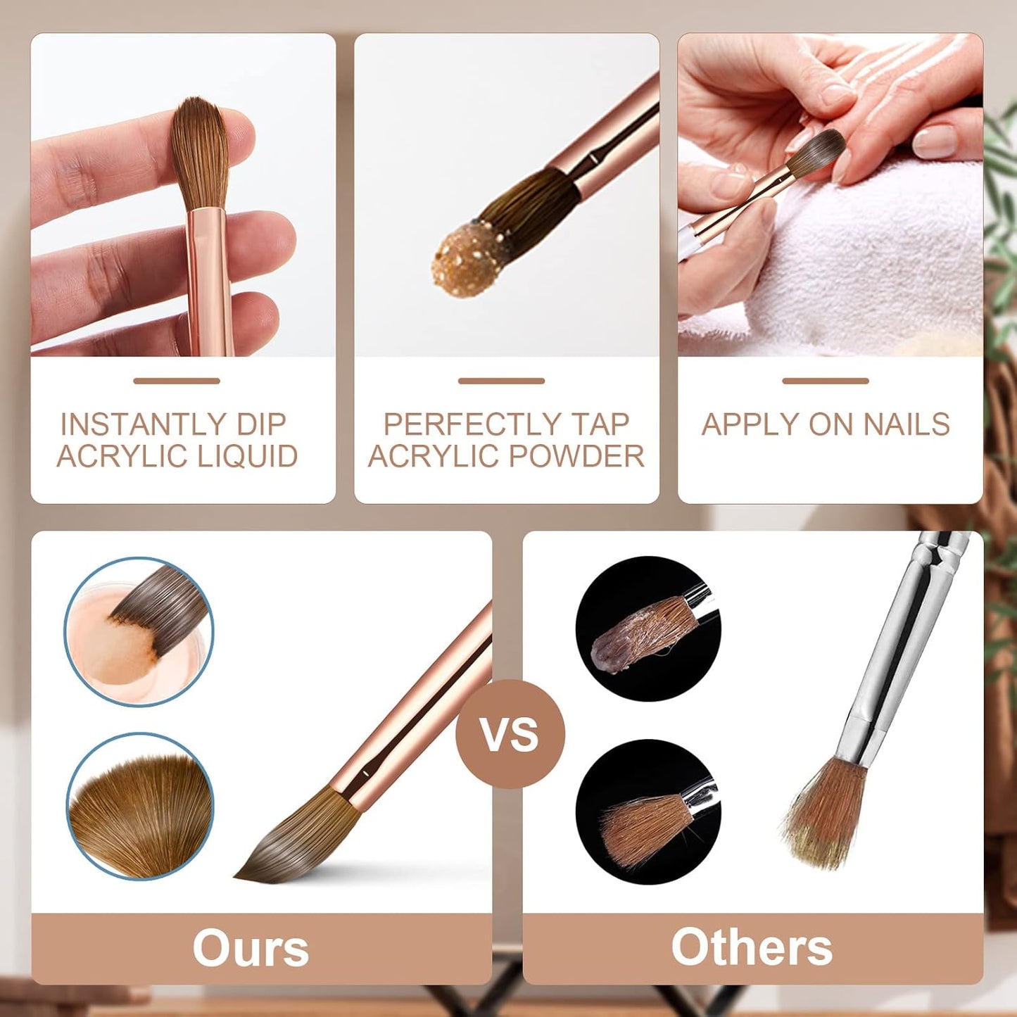 Acrylic Nail Brush Size #16,KEMEISI 100% Pure Kolinsky Nail Art Brushes Sturdy Handle Oval Shaped Acrylic Powder Nail Design Tools for Professional Manicure DIY Home Salon (Gold)