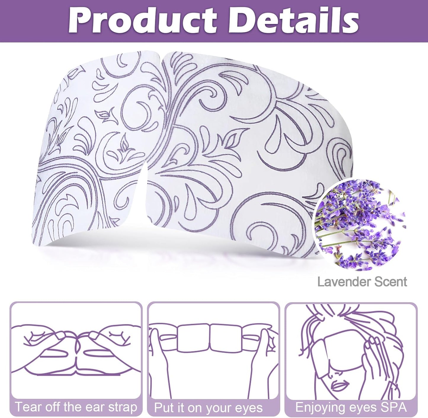 48 Packs Steam Eye Mask Disposable Self Heating Eye Mask for Dry Eyes Spa Warm Sleep Eye Mask for Home Office Travel Eyestrain Relieve (Lavender)