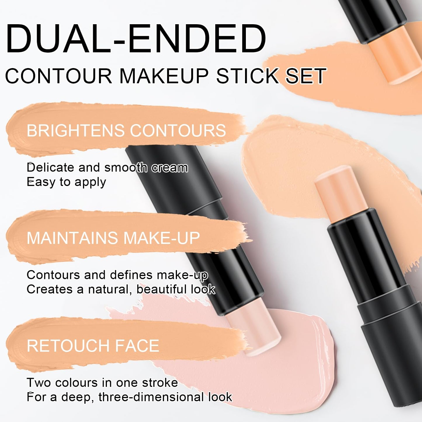 6 Colors Cream Contour Stick Makeup Kit,Shades with Highlighter and Blush Bronzer Contour Stick for Sculpt the Cheeks,Long Lasting,Waterproof,Matte & Dewy Finish for Woman (SET B)