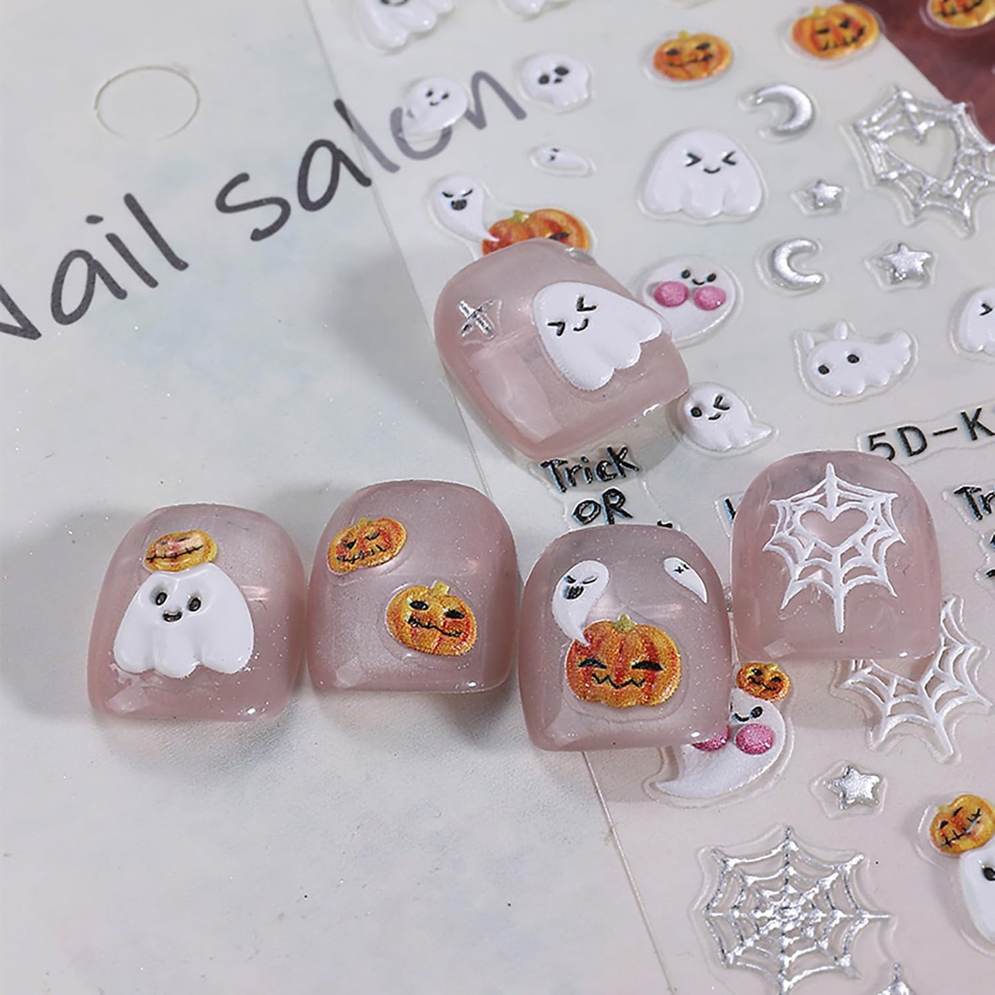 2 Sheets Halloween Nail Stickers for Nail Art 5D Spider Web Nail Art Stickers Embossed Ghost Pumpkin Nail Decals Self-Adhesive Horror Black Cat Nail Design Decals for Women Party Nails Supplies