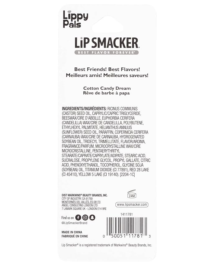 Lip Smacker Lippy Pals Unicorn Holiday, Flavored Moisturizing & Smoothing Soft Shine Lip Balm, Hydrating & Protecting Fun Tasty Flavors, Cruelty-Free & Vegan - Cotton Candy Dream