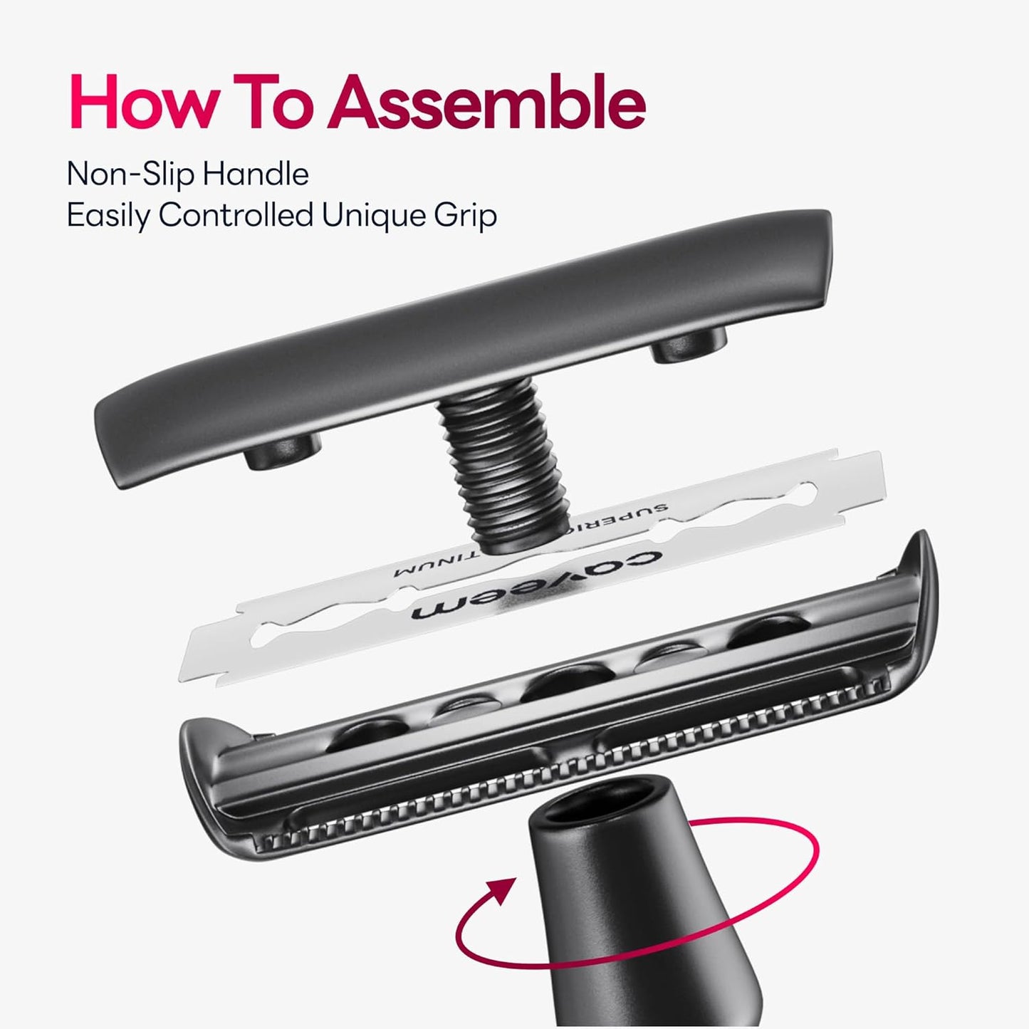 Double-Edge Safety Razor, Single-Blade Razors with 5 Stainless Steel Razor Blades for Men and Women, Reusable Metal Razor – Gun Metal Black