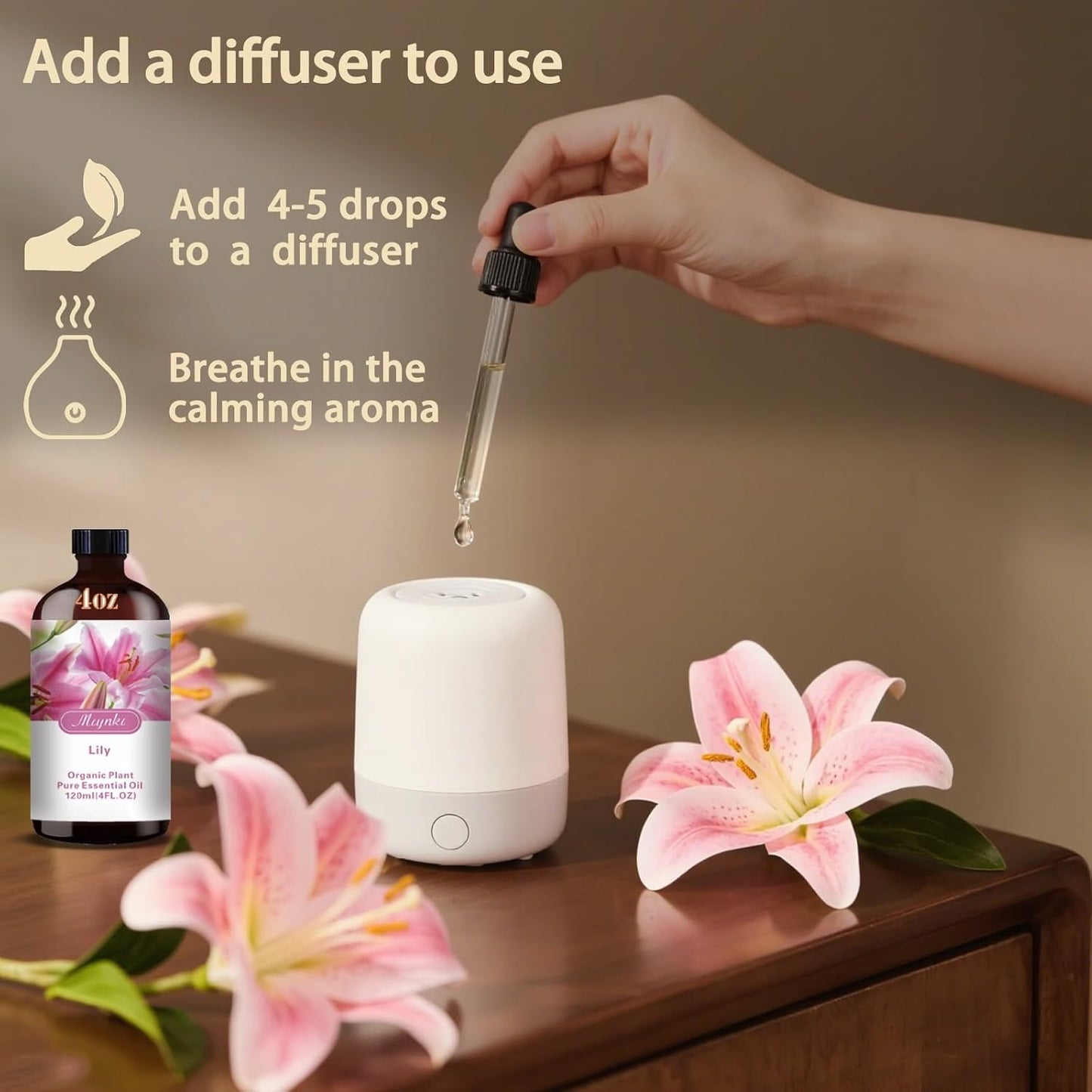 Lily Fragrance Oil-Lily Essential Oil 4.33oz (130ml)-100% Pure Natural Scent for Diffusers, Candles, Soap Making & Aromatherapy-Relaxing Home & Gift Essential Oil for Bath, Massage