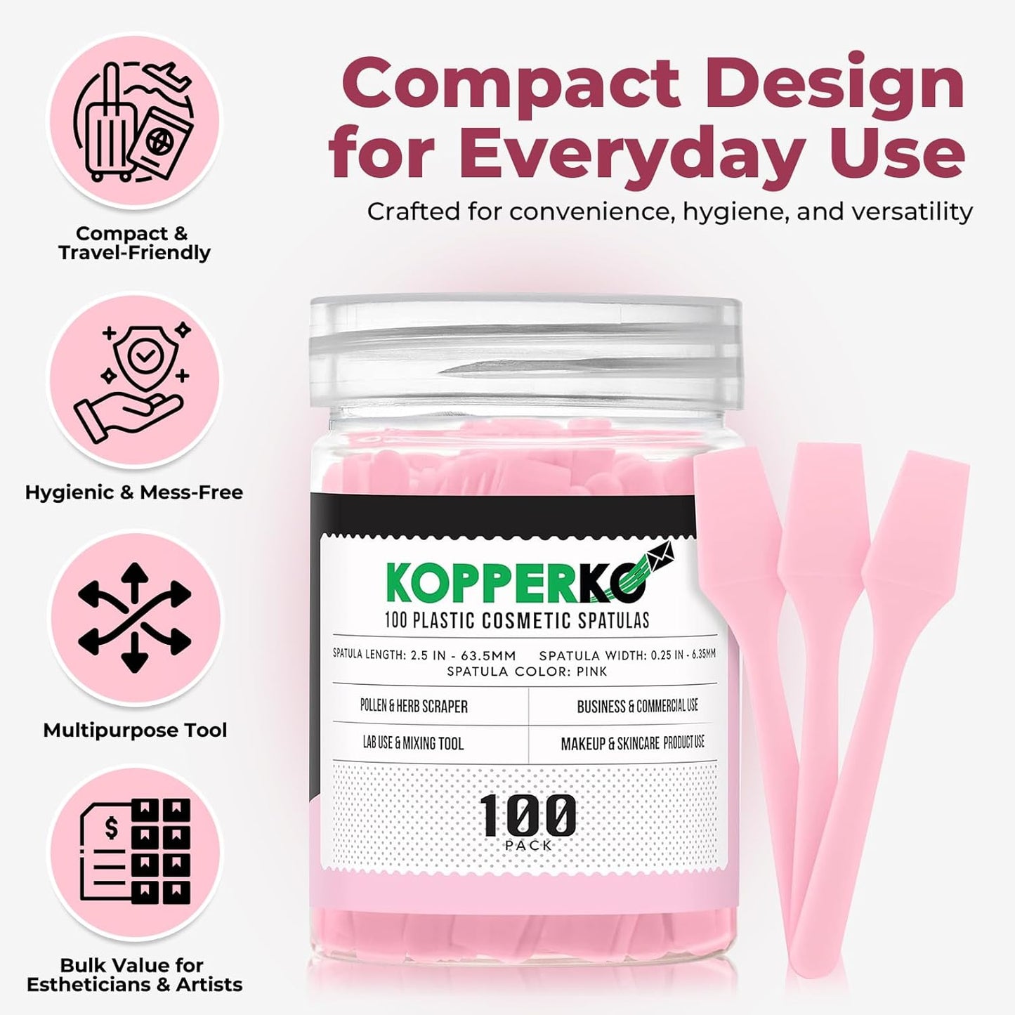 Cosmetic Spatulas (2.5”, 100 Pack) - Small Plastic Spatula for Cosmetics, Creams & Crafts | Essential Esthetician Supplies | Makeup Spatula or Multipurpose Mini Applicator for Skincare | Pink