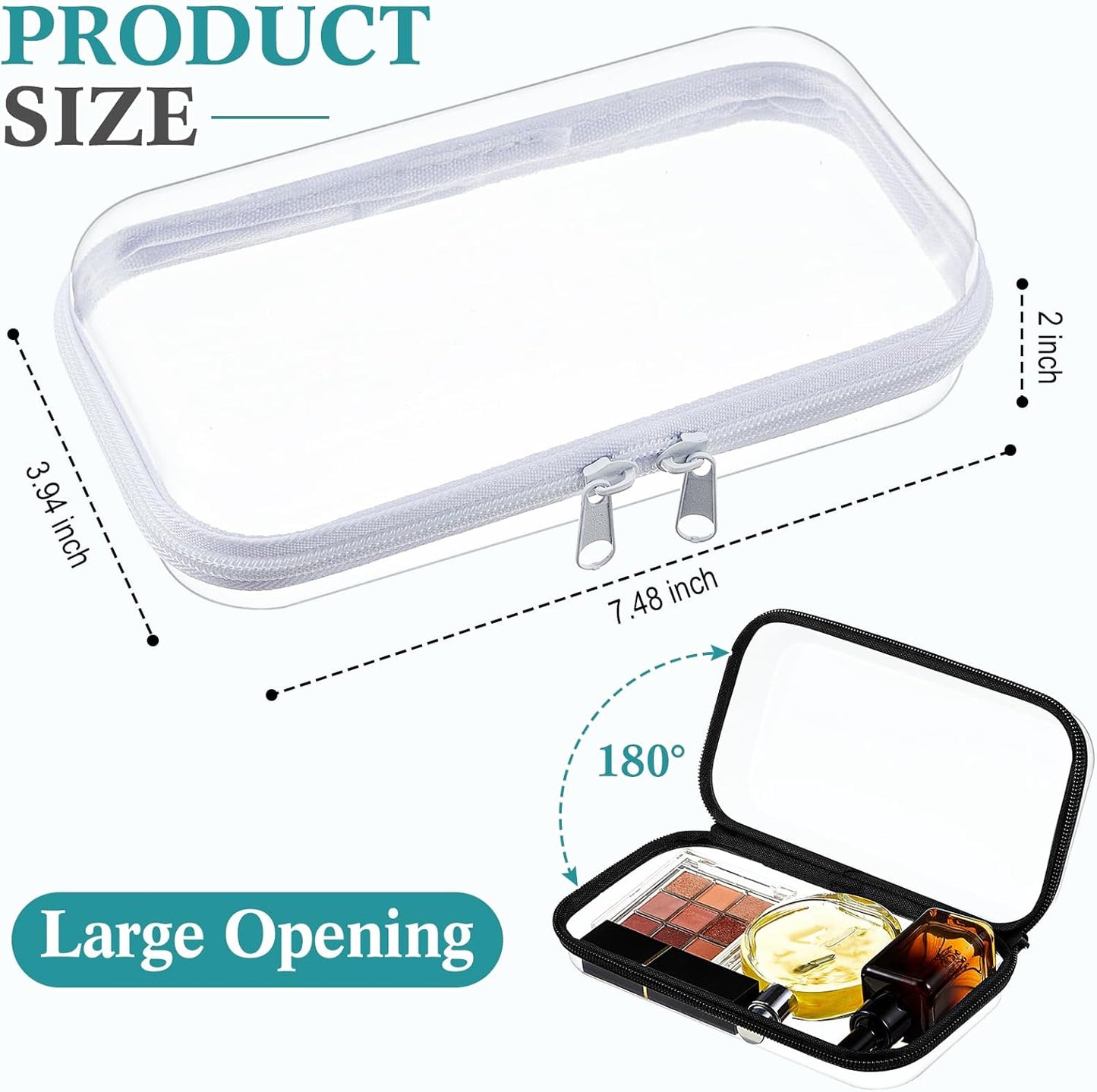 Hoolerry 4 Pcs Hard Clear Zipper Case Makeup Bags Plastic Pencil Pouch Transparent Storage Box Containers for Cosmetics, Snacks, Building Blocks, Puzzles(Black and White,7.5 x 3.9 x 2 in)