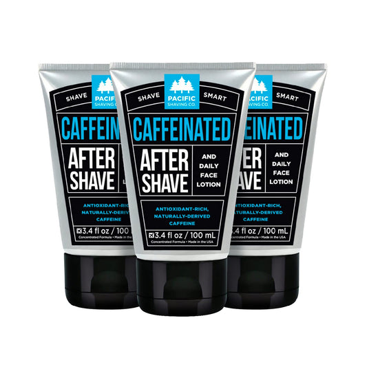Pacific Shaving Company Caffeinated Aftershave, Men's Grooming Product - Antioxidant Daily Face Lotion + After Shave - Soothing Aloe & Spearmint Post Shave Balm for Sensitive Skin (3.4 Fl Oz, 3 Pack)