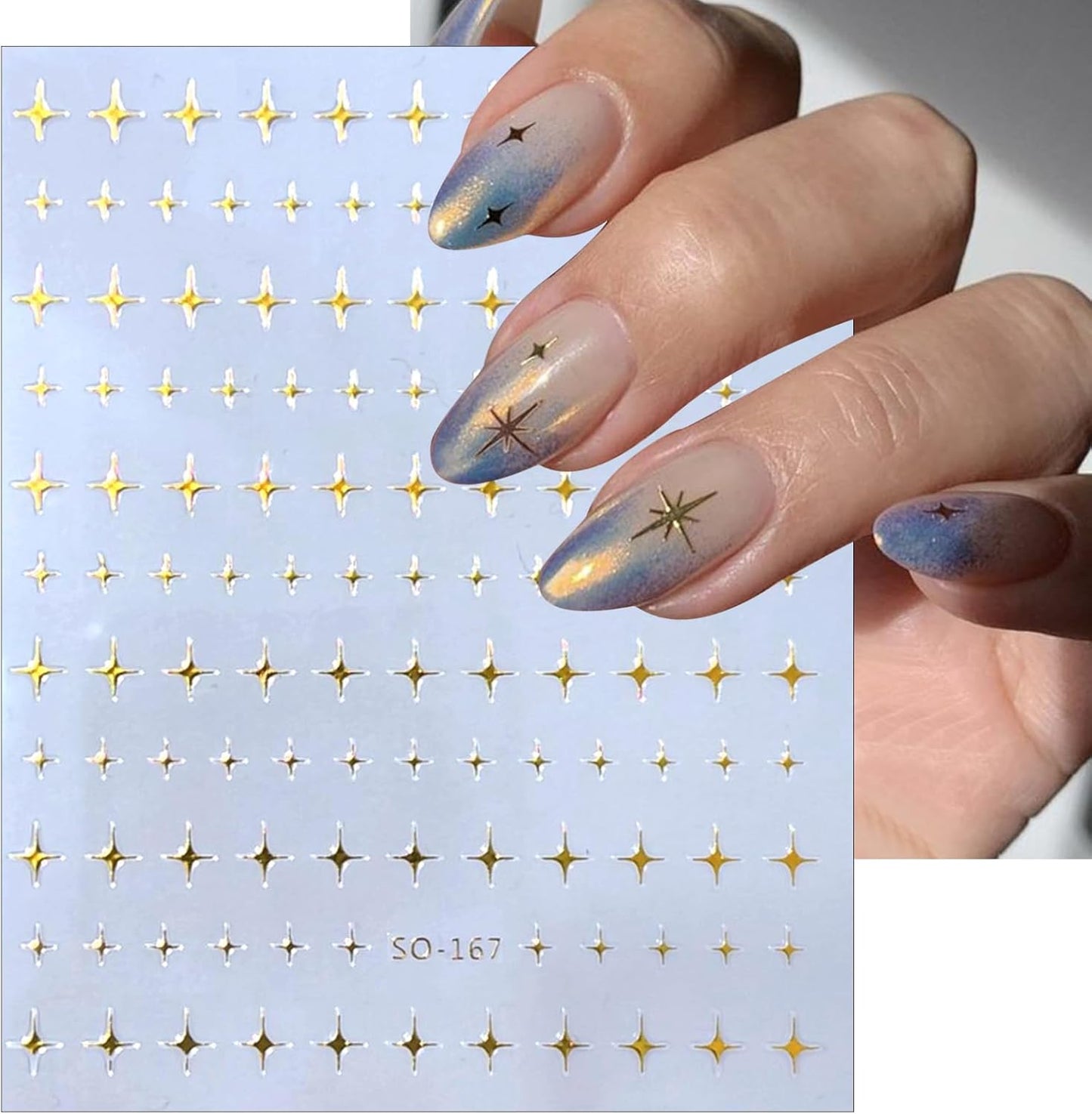 6Sheets Rhinestones Star Nail Art Stickers,3D Self-Adhesive Glitter Gold Silver White Black Stars Nail Art Design Decals Star Stickers for Acrylic Nails Art for Women Girls DIY Manicure Decorations