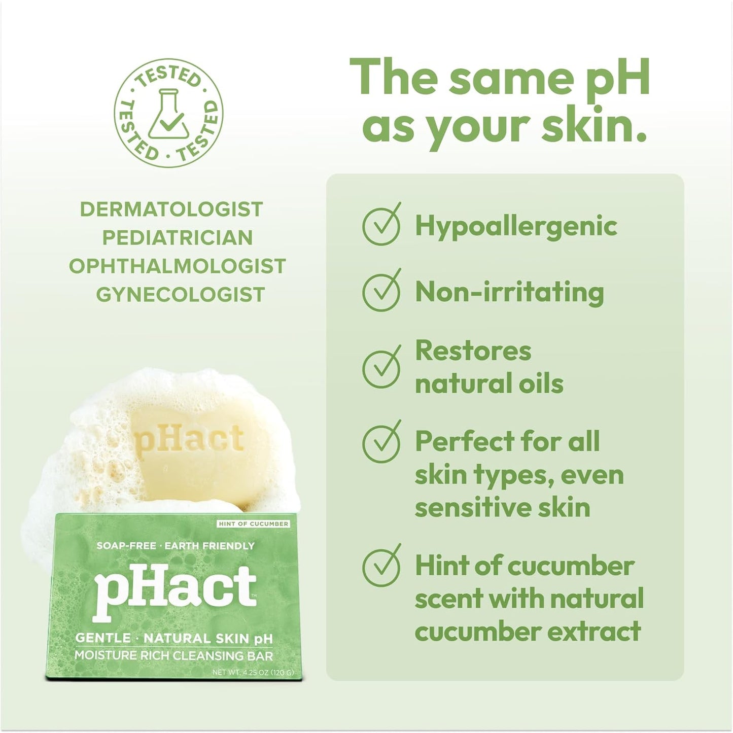 ANDREW LESSMAN pHact Moisture-Rich, Soap-Free Cleansing Bar Cucumber. Natural Skin pH. All Skin Types - Even Sensitive Skin. Hypoallergenic. Dermatologist Tested. 12 - Pack 4.25 oz each