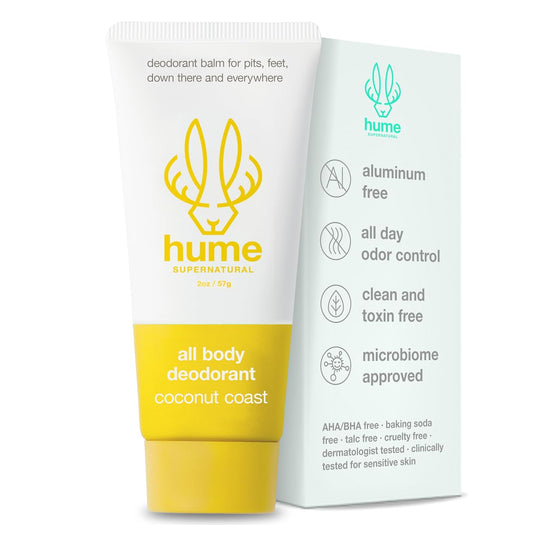 Hume Supernatural Invisible Whole Body Deo Balm - Full Body Protection - Aluminum Free, No Baking Soda - Anti-Chafing Odor Control - Clinically Tested on Sensitive Skin (Coconut Coast, 1-Pack)