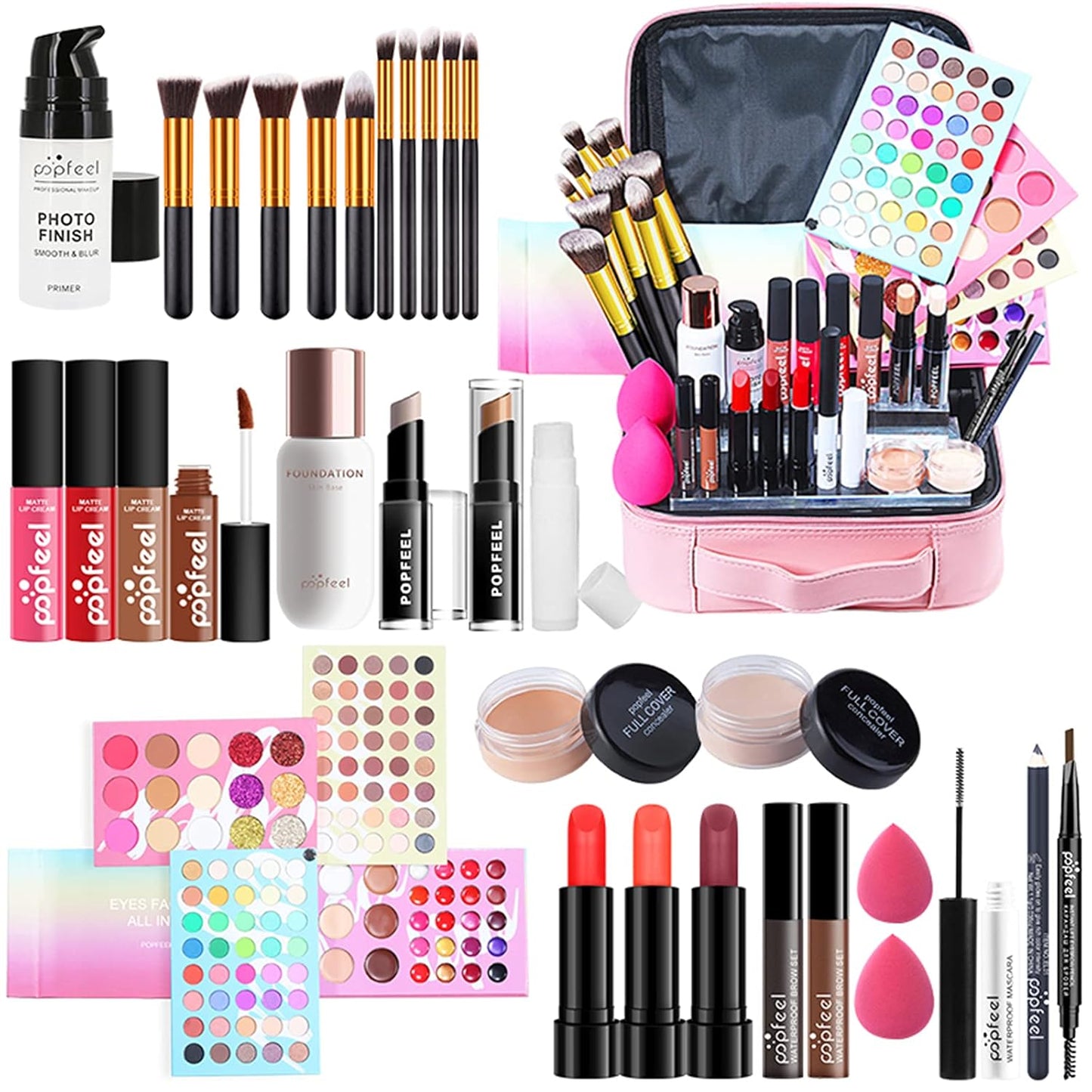 All-in-one Makeup Set Holiday Gift | Full Makeup Kit for Women Essential Starter Bundle Include Eyeshadow Palette Lipstick Blush Cream Concealer Face Powder Eyeliner Mascara Lipgloss Brush