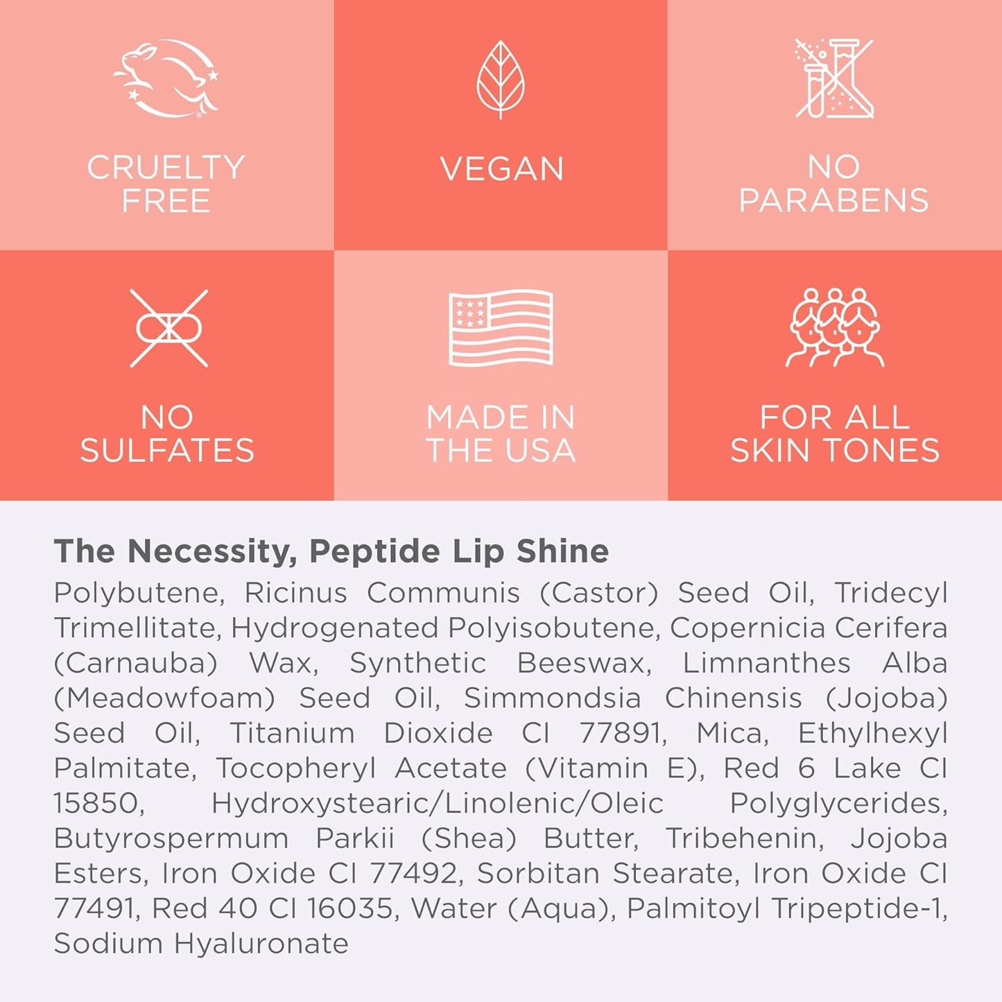 Côte Beauty's Peptide Lip Shine in Branson, Ultra Hydrating & Long-Lasting Coral Plumping Lip Gloss for Women with Hyaluronic Acid, Shea Butter & Jojoba Oil, Vegan & Cruelty-Free, 0.12 Fl Oz