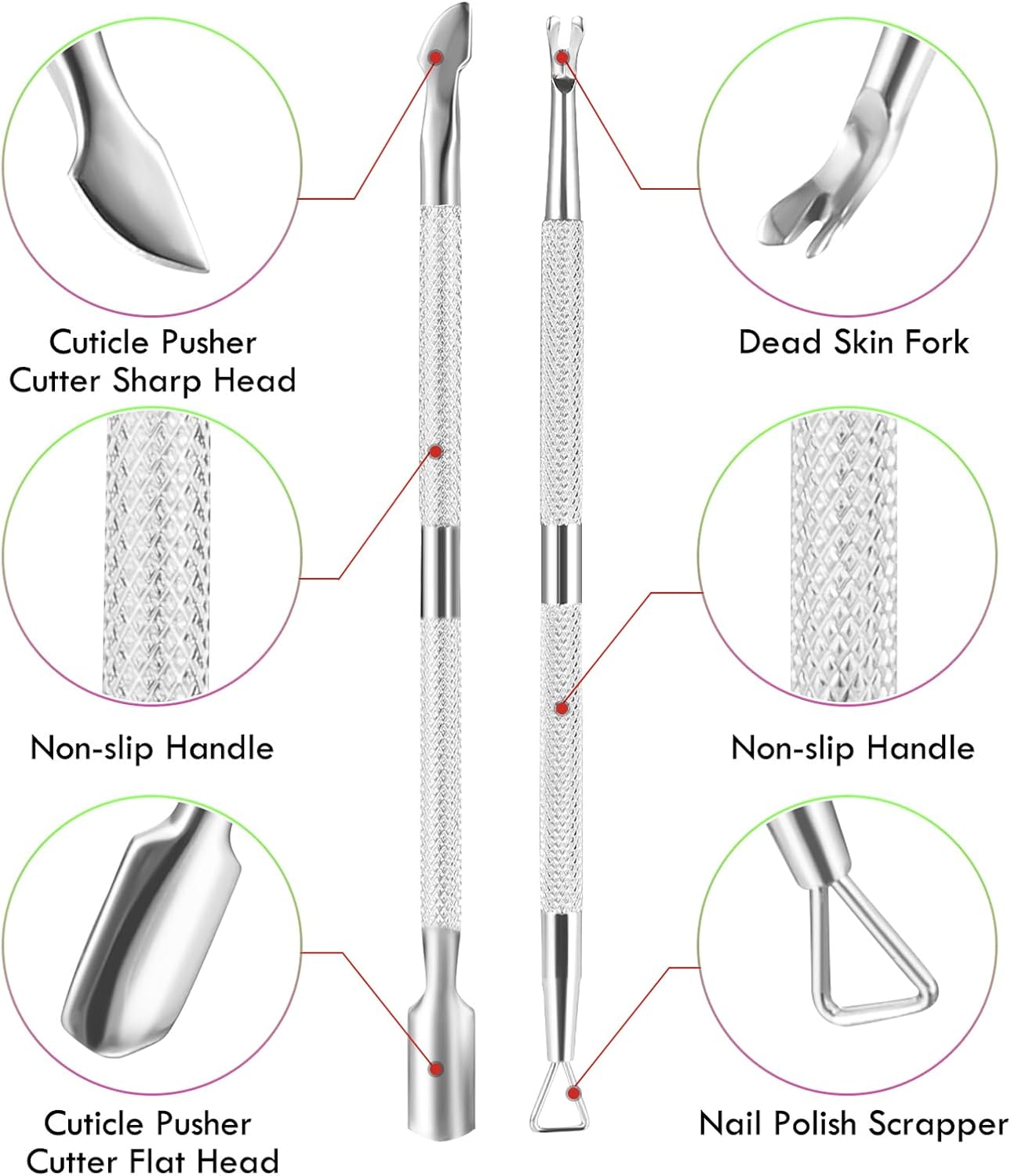 2PCS Cuticle Pusher and Cutter Remover, Xunxmas Salon Nail Scraper for Gel Polish, Stainless Steel Manicure and Pedicure Cleaner Tool for Fingernail and Toenail (Silver)