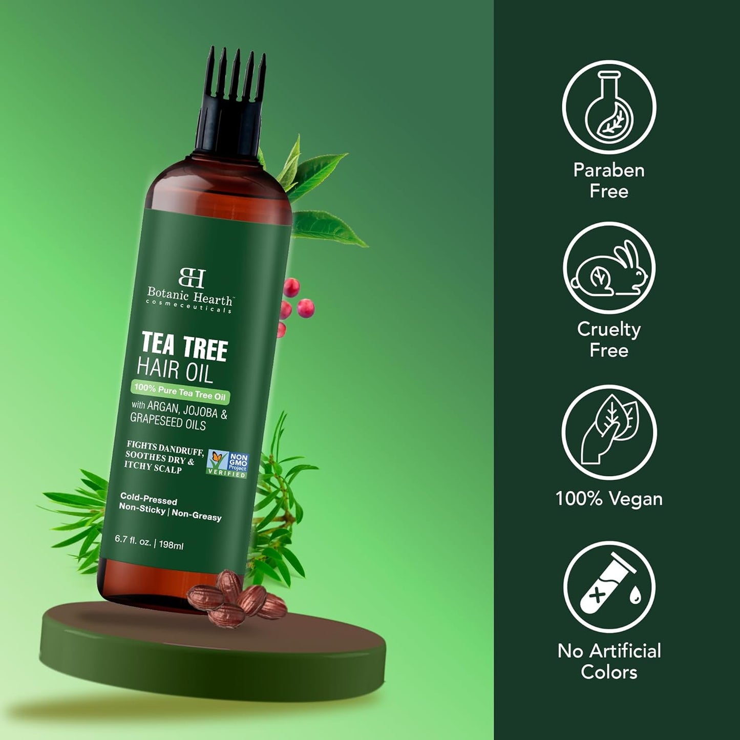 Botanic Hearth 100% Pure Tea Tree Oil For Hair (6.7 Fl Oz -Pack of 2) | With Jojoba & Grapeseed Oils | Hair Oil Repairs Dry Damaged Hair, Strengthening, Healthier Hair- Hair Tonic