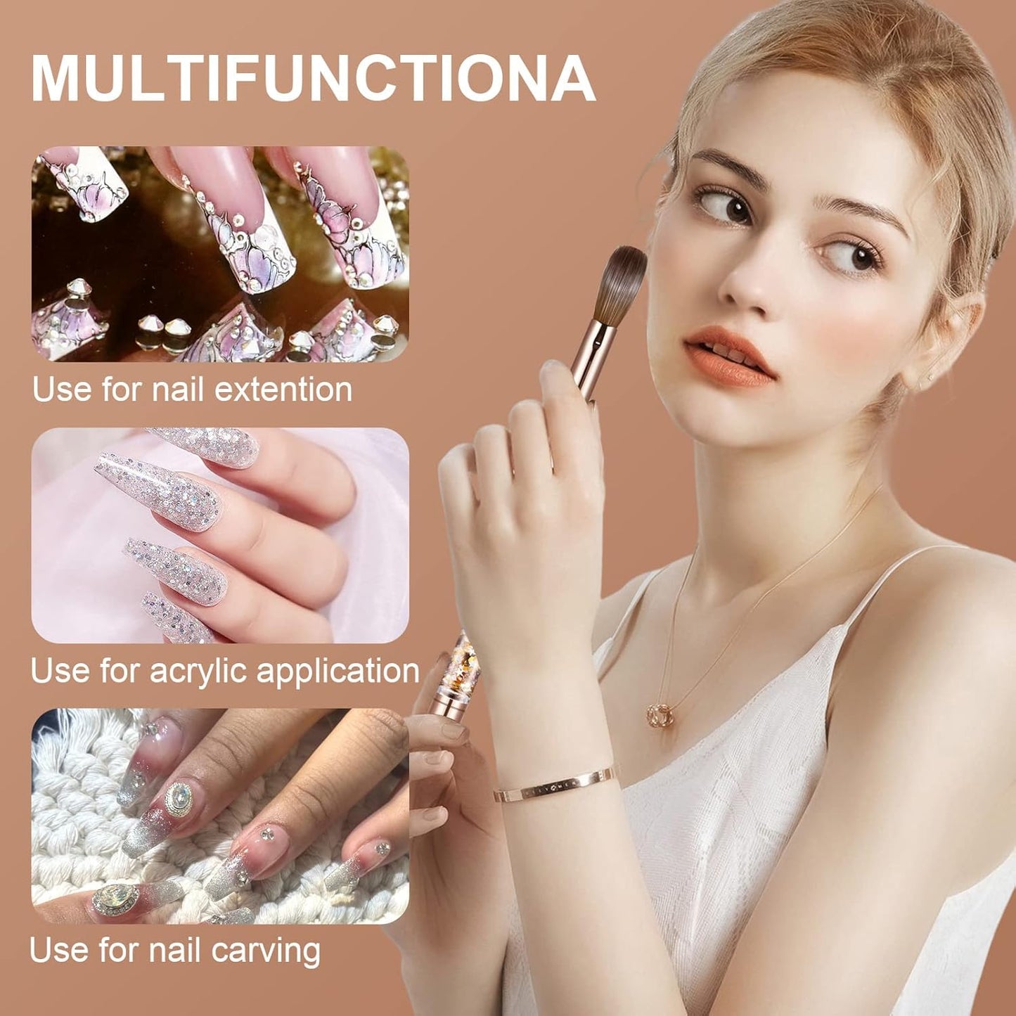 Acrylic Nail Brush Size 14,KEMEISI 100% Pure Kolinsky Nail Art Brushes Sturdy Handle Oval Shaped Acrylic Powder Nail Design Tools for Professional Manicure DIY Home Salon (Gold)