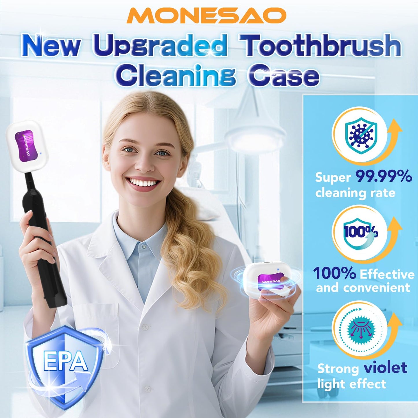 MONESAO Toothbrush Sanitizer Case, Portable Mini Toothbrush Covers with Holder, Rechargeable Travel Home Toothbrush And Holder, Cleaner Case for All Electric & Manual Toothbrushes (White)