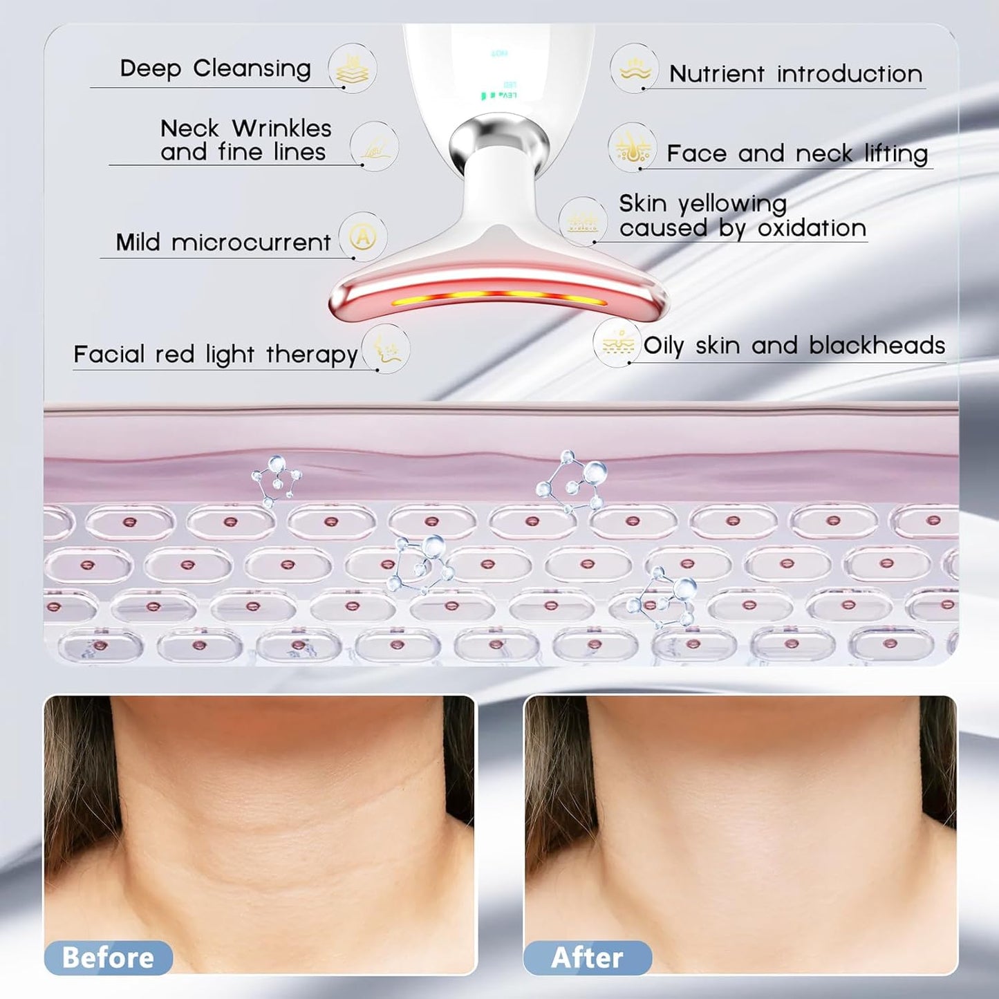 7 in 1 Face Massager Tool, Red Light Therapy for Face and Neck, Red Light Therapy Wand, Face Lift Device for Skin Care, White
