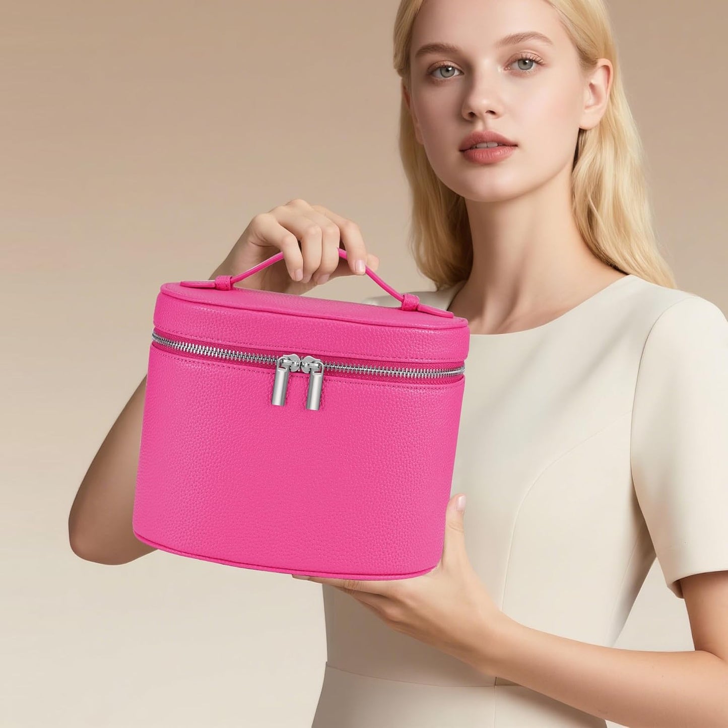 Makeup Bag Vanity Case Cosmetic Bag with Removable Divider Travel Toiletry Bag for Women Portable Make up Box Organizer, Rose