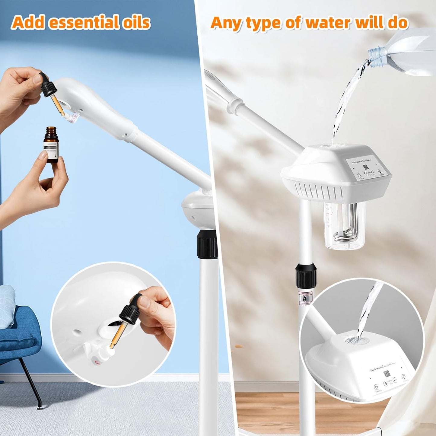 Professional Facial Steamer, Face Steamer on Wheels, SPA Ozone Steamer, Standing Face Steamer for Spa, Salon and at Home Use