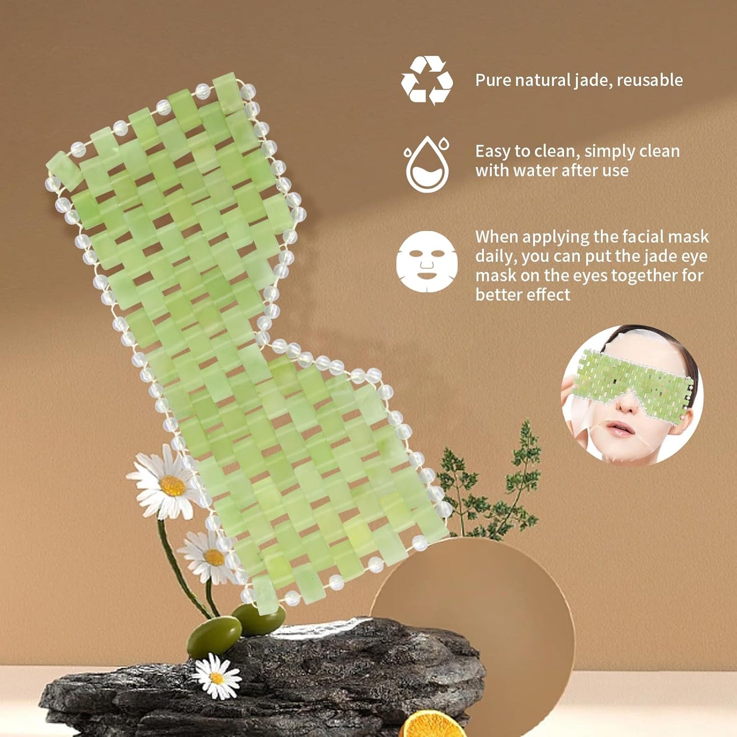 Jade Eye Mask 2pcs - Facial Cooling Mask with 100% Real Jade for Hot & Cold Therapy to Reduce Wrinkles, Puffiness, Migraines, and Anti-Aging