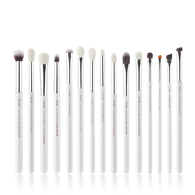 Jessup Small Eye Makeup Brush Set Professional 15pcs White/Silver Premium Natural-synthetic Eye Shadow Blending Concealer Eye & Brow Liner Brushes, T237