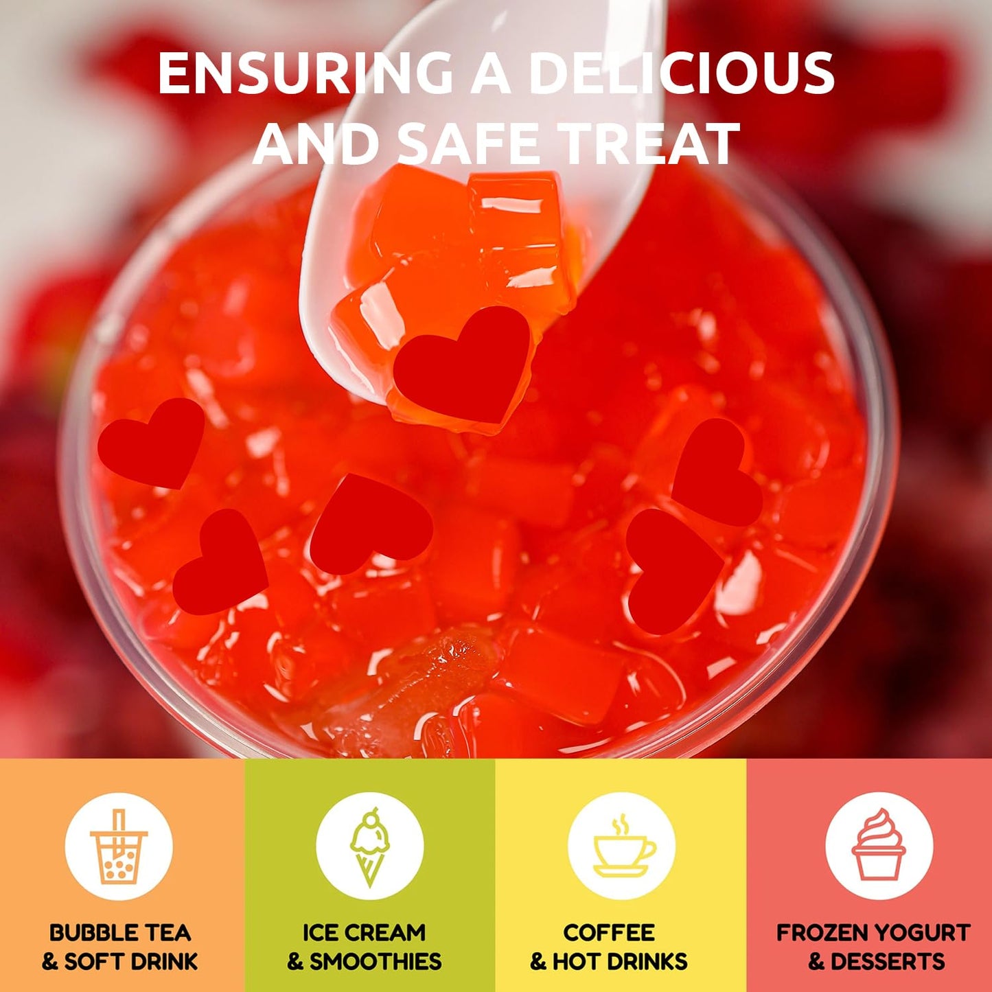 Fanale Coconut Jelly Topping nata de coco for Bubble Tea | Strawberry Heart Jelly Topping for Boba Tea, Smoothies, Slushes, Desserts 400g(Pack of 1)