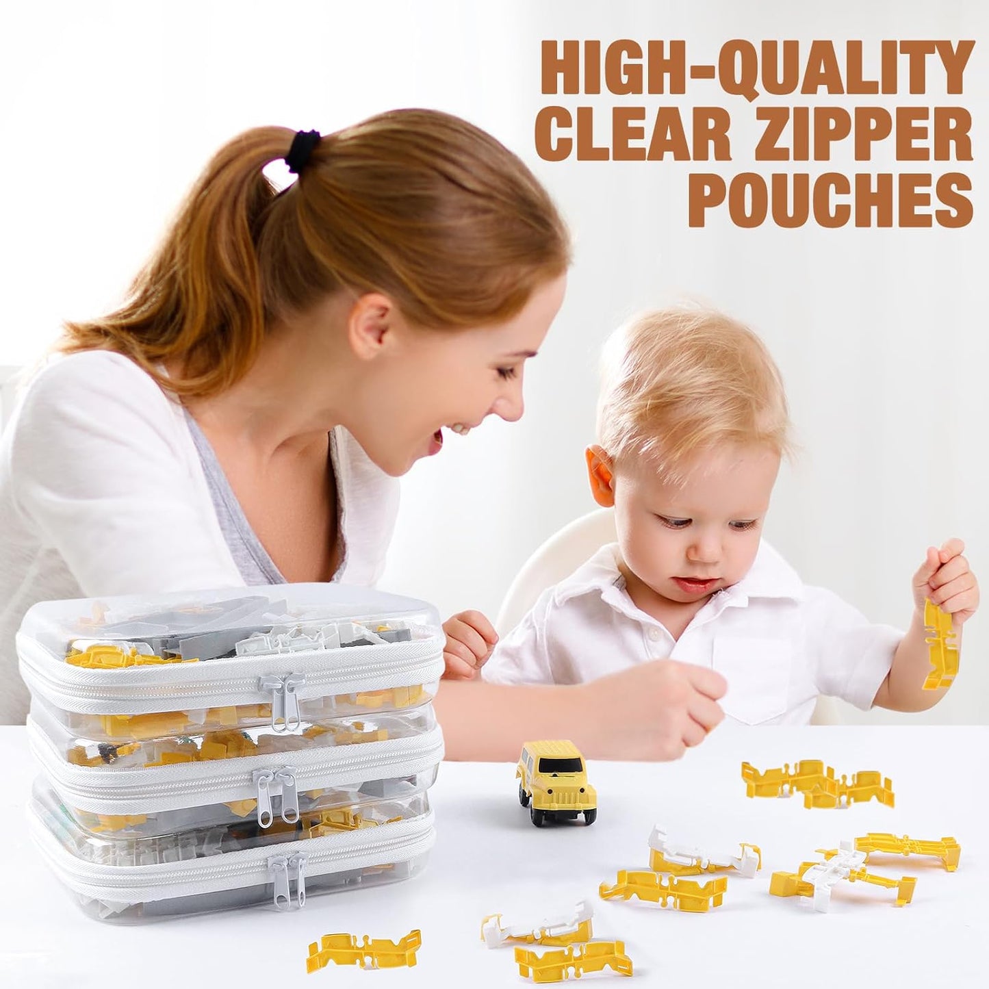 Clear Hard Shell Zipper Case 3 PCS Clear Cosmetic Make up Bag Waterproof Travel Toiletry Bag for Women, Hard Plastic Zipper Pouches Portable Travel Storage Organizer Bins (White, 5"x3"x2")