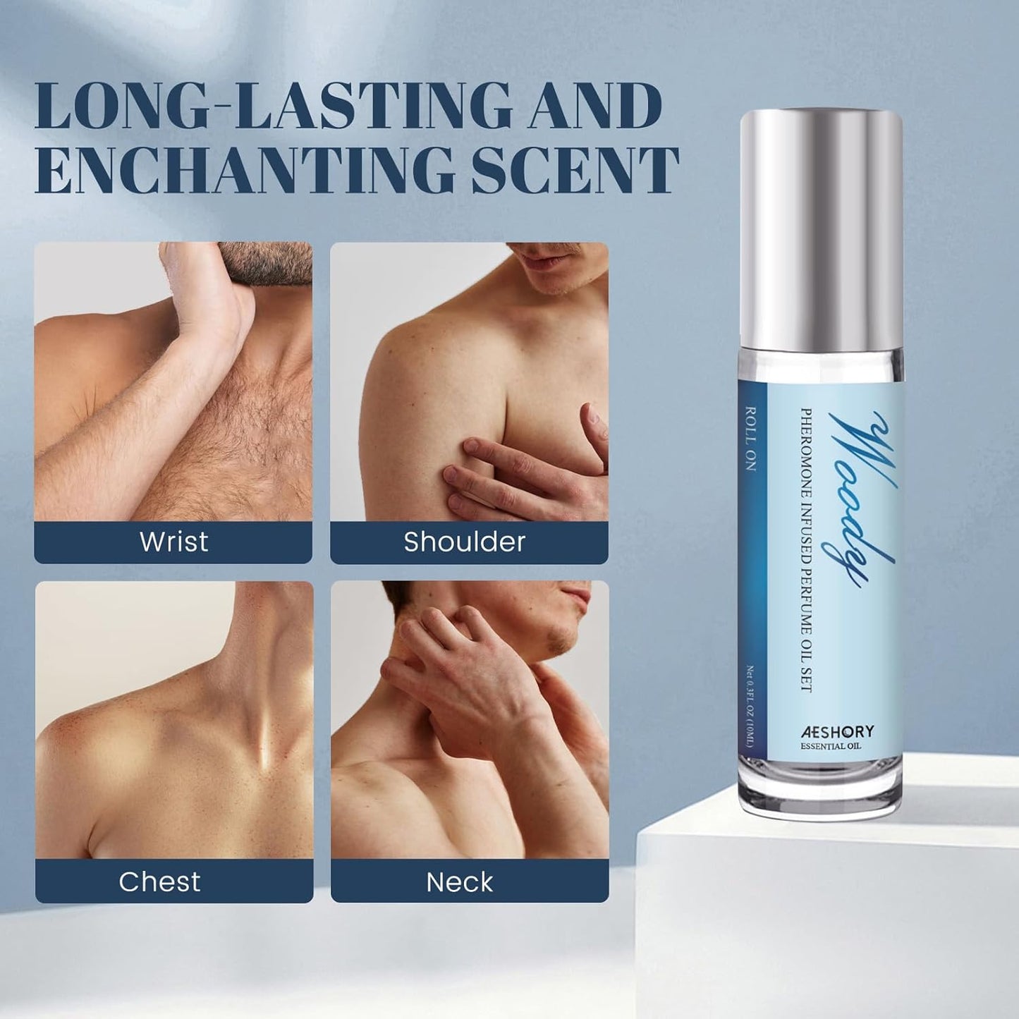 Aeshory Pheromone Perfume for Men - 2 Pcs Roll-On Pheromone Cologne, Long-Lasting Scents Attraction Pheromone Infused Essential Oil Perfume for Men