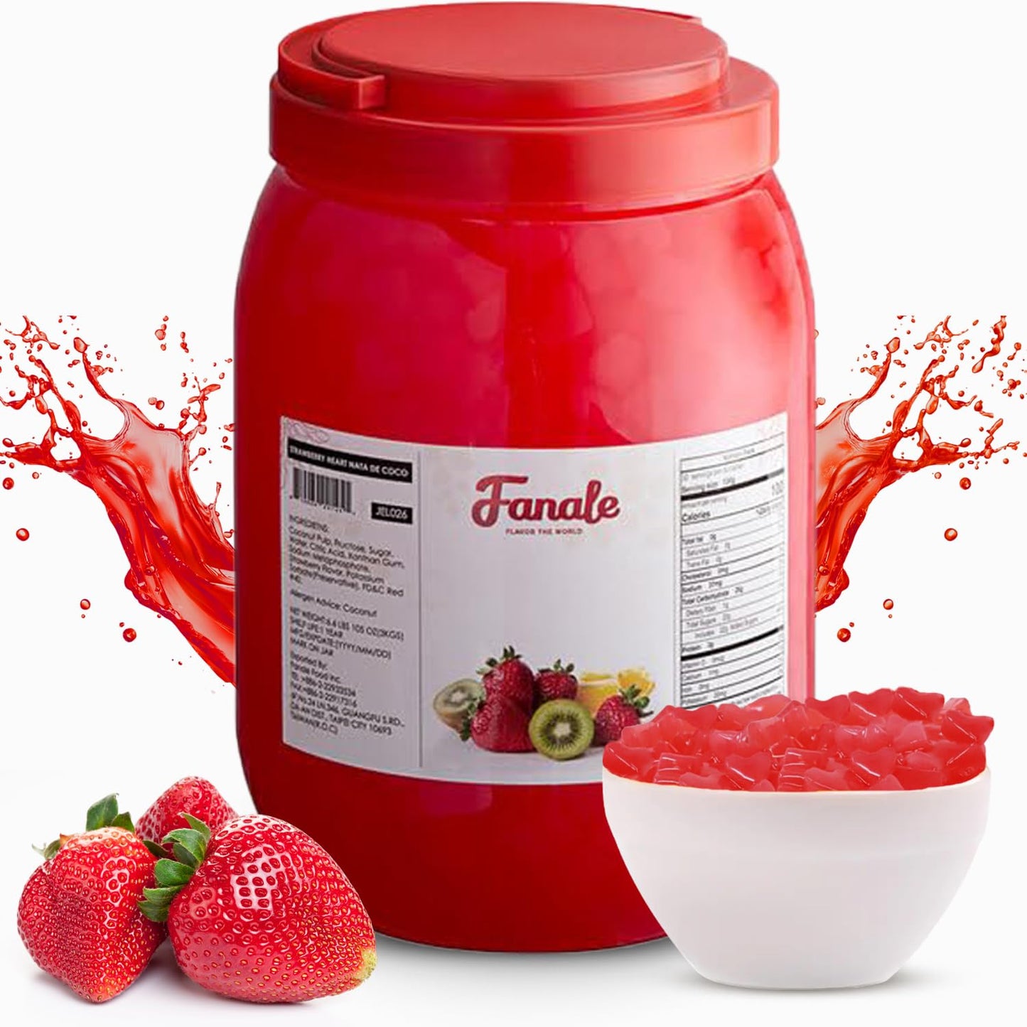 Fanale Coconut Jelly Topping nata de coco for Boba Tea | Ice Cream | Yogurt | Smoothie | Milk Tea | Desserts (Strawberry Heart Shaped, 6.6 lb) | JEL026