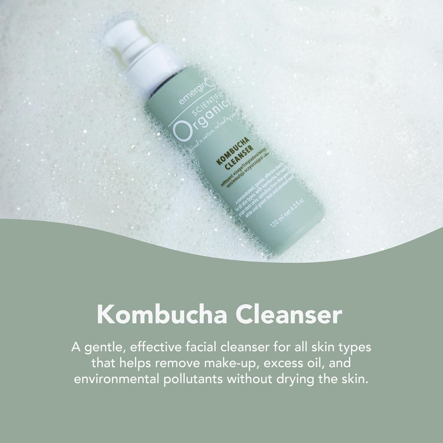 emerginC Scientific Organics Kombucha Cleanser - Nutrient Powerhouse Face Wash with Aloe Vera + Plant Stem Cells to Help Visibly Improve Skin Tone + Texture (4 oz, 120 ml)