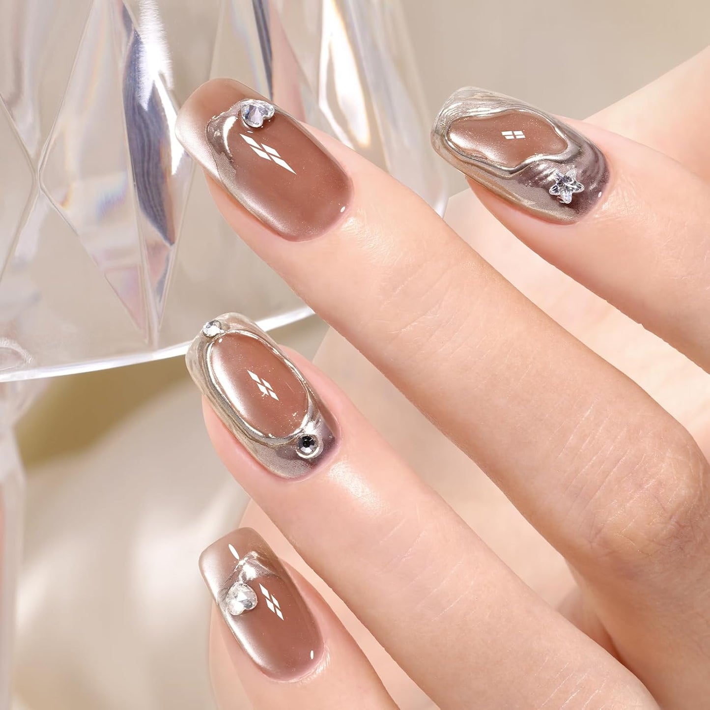 AILLSA Glass Cat Eye Gel Nail Polish, 15ml Nude Glitter Jelly Sheer Gel Polish, Translucent Magnetic Shimmer Sparkle Nail Art U V Salon 0.5 OZ GF34