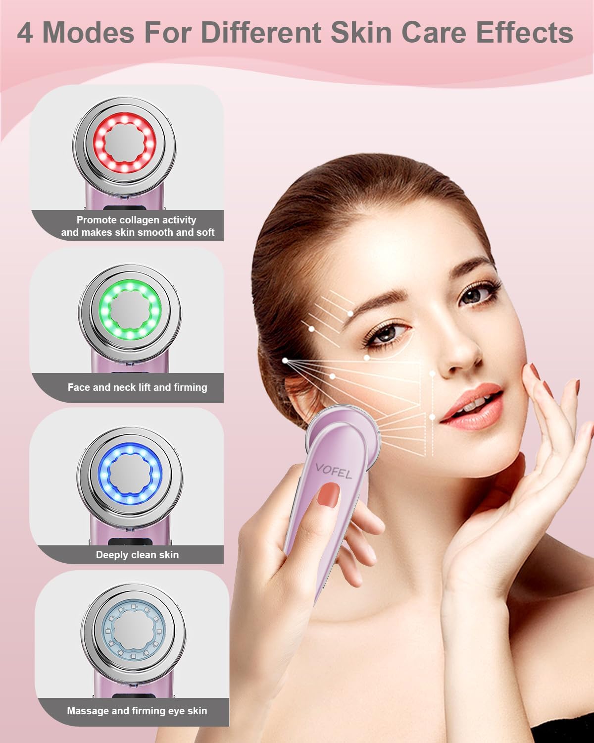 Face Massager Electric Face Lifting 4 in 1 Facial Massager Anti Aging Skin Tightening Firming Skin Care Tools (Pink2)