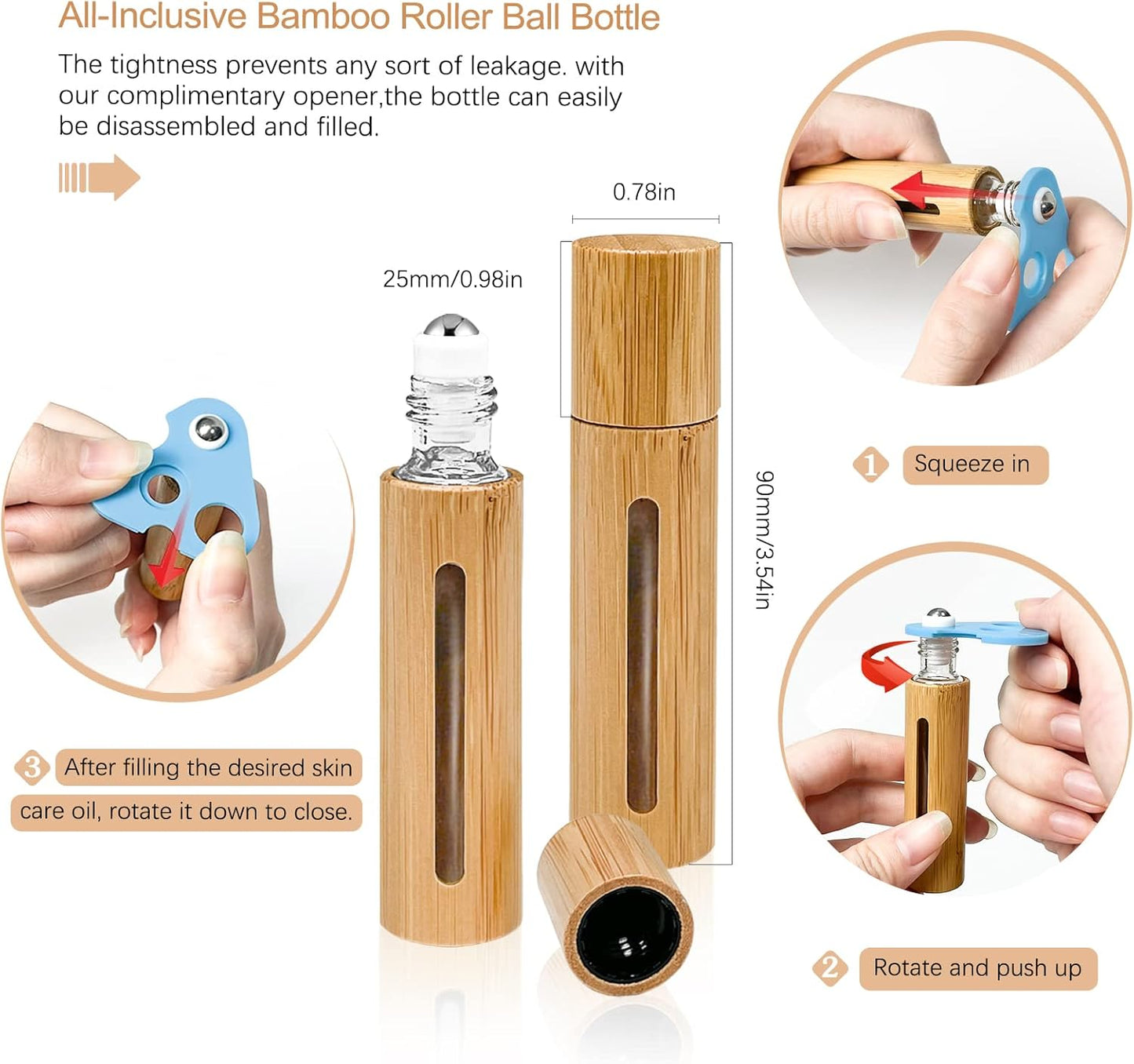 12Pcs 10ml Roller Bottles Balls for Essential Oils, Roll on Bottles with Bamboo Shell Clear Glass Inner, Portable Refillable Perfume Sample Bottle with Stainless Steel Ball