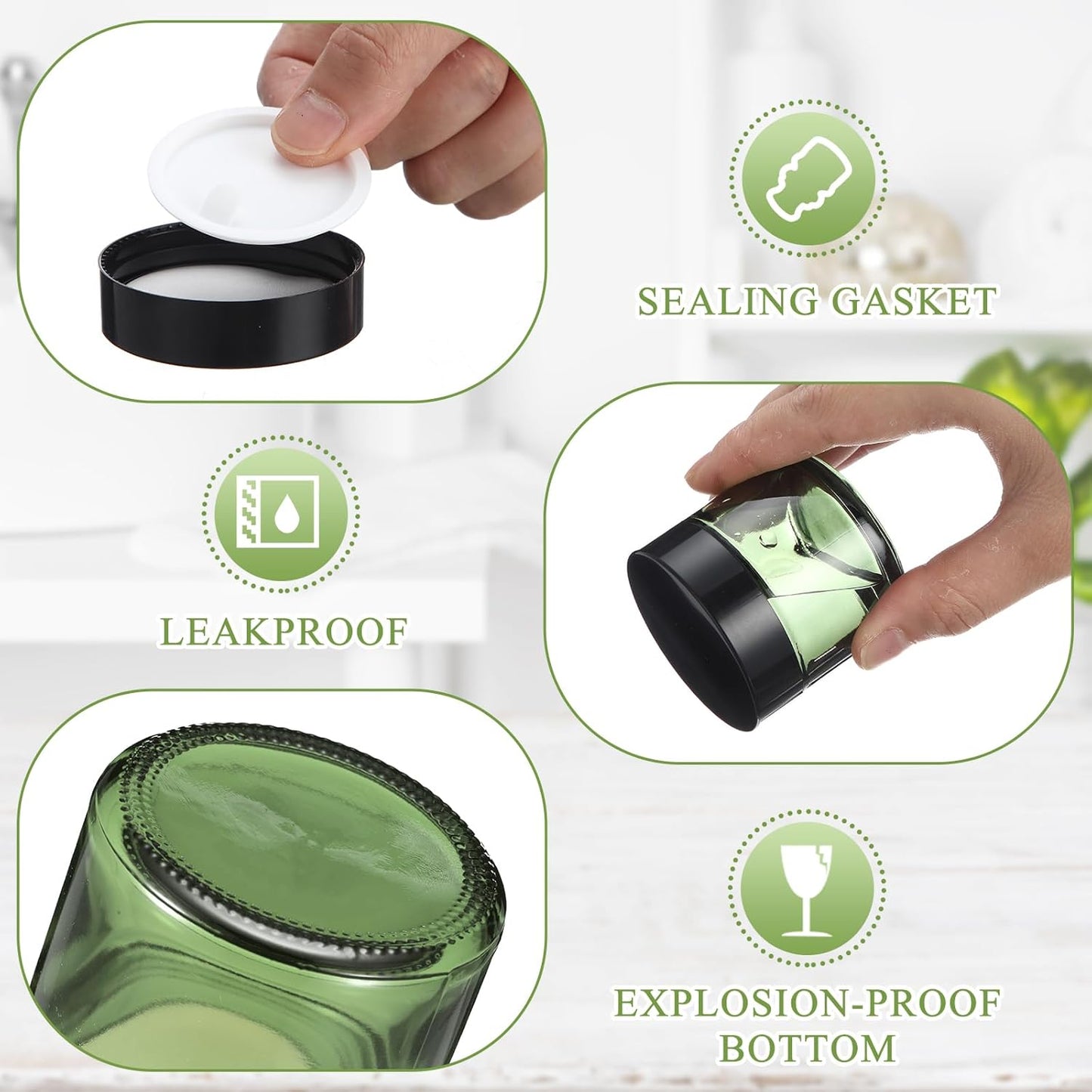 Domensi 32 Pcs 2 oz Glass Jars with Lids Travel Size Round Leakproof Empty Cosmetic Jars with Inner Liners Lid for Storing Makeup Lotions Face Cream Ointments Candle DIY Making (Olive Green)