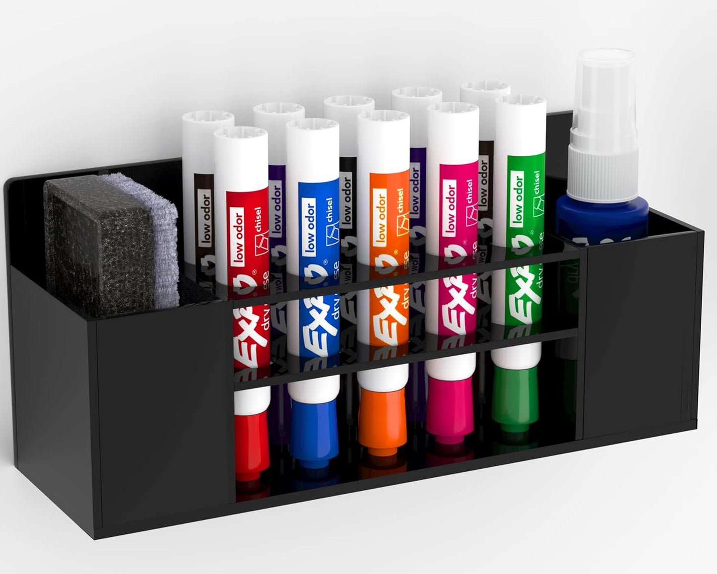 HBlife Acrylic Magnetic Dry Erase Marker Holder for Whiteboard, Wall Mount 10 Slots Magnet Pen Pencil Holder for Fridge Refrigerator, Locker Organizer Accessories for School Classroom Office, Black