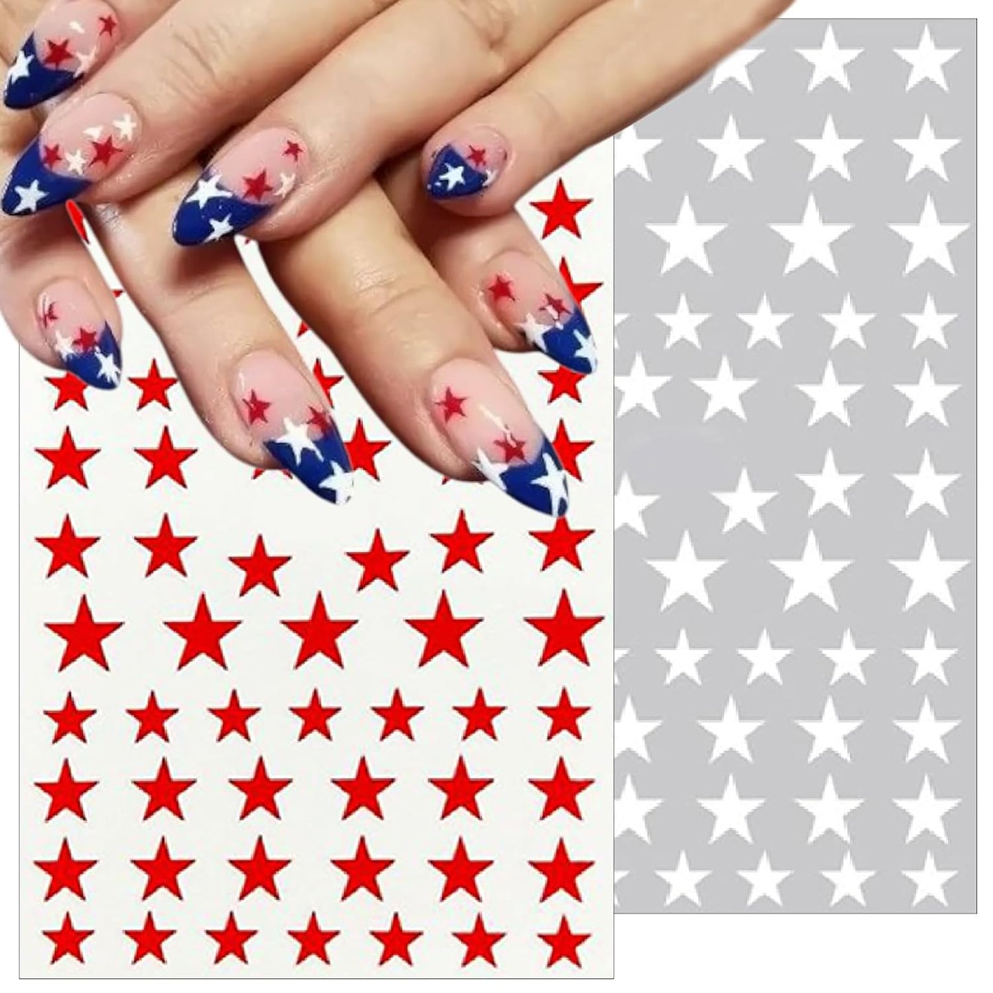 8Sheets Glitter Independence Day Stars Nail Art Stickers 3D Self Adhesive Shiny Glitters Starlight Nail Decals 4th of July Holographic Pentagram Design Decal for Woman DIY Manicure Decoration