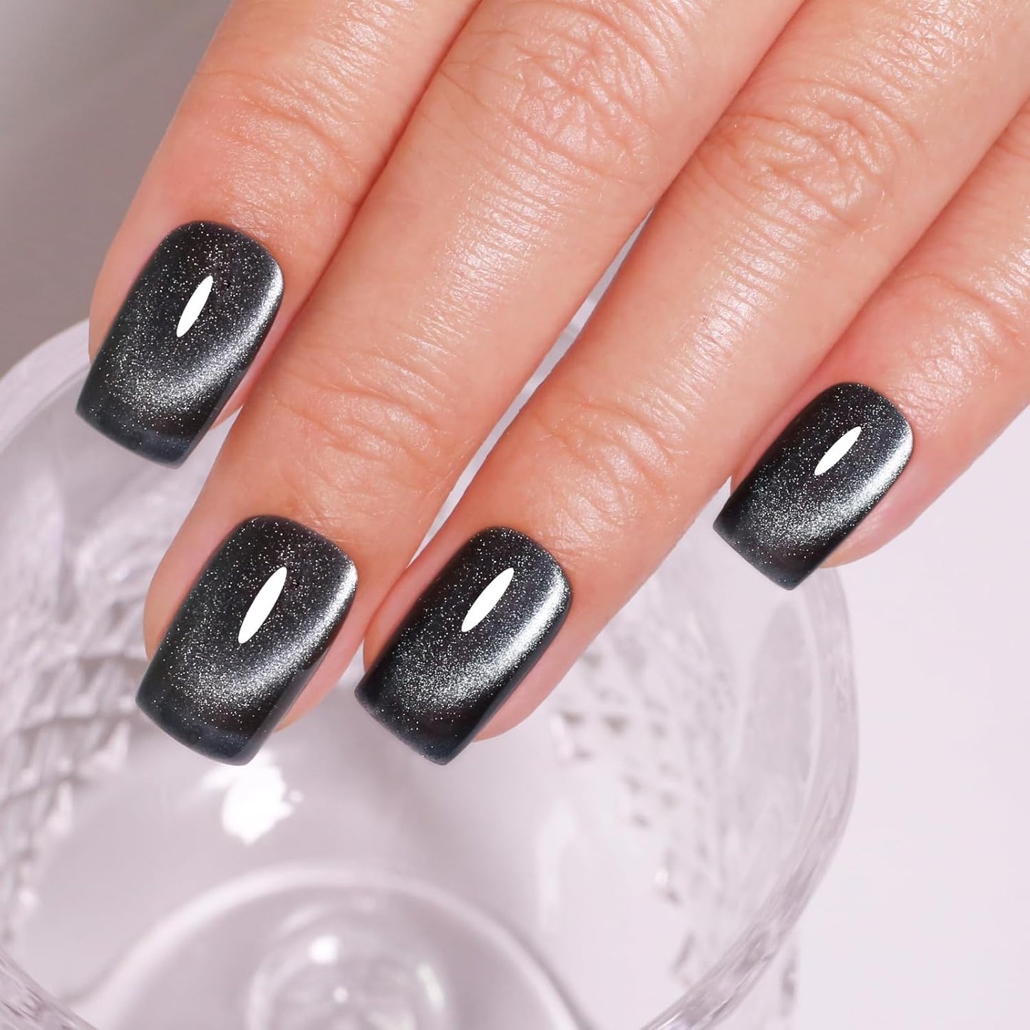 Imtiti Cat Eye Gel Nail Polish, Black Holographic Magnetic Crystal Nail Gel Polish With Magnet Glittery Galaxy Spring Summer Kit Soak Off UV Led 10ML